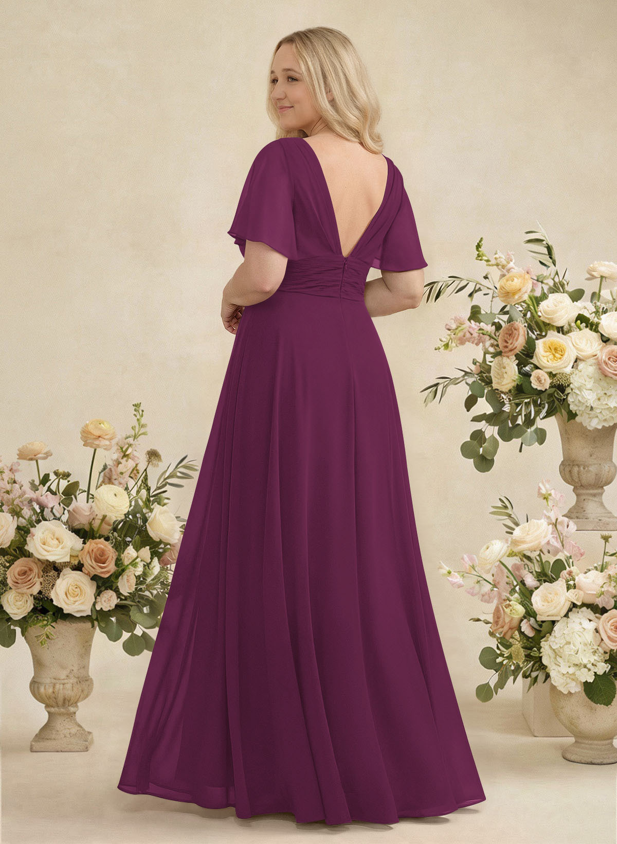 V-Neck Chiffon Bridesmaid Dresses With Short Sleeves, product image 344