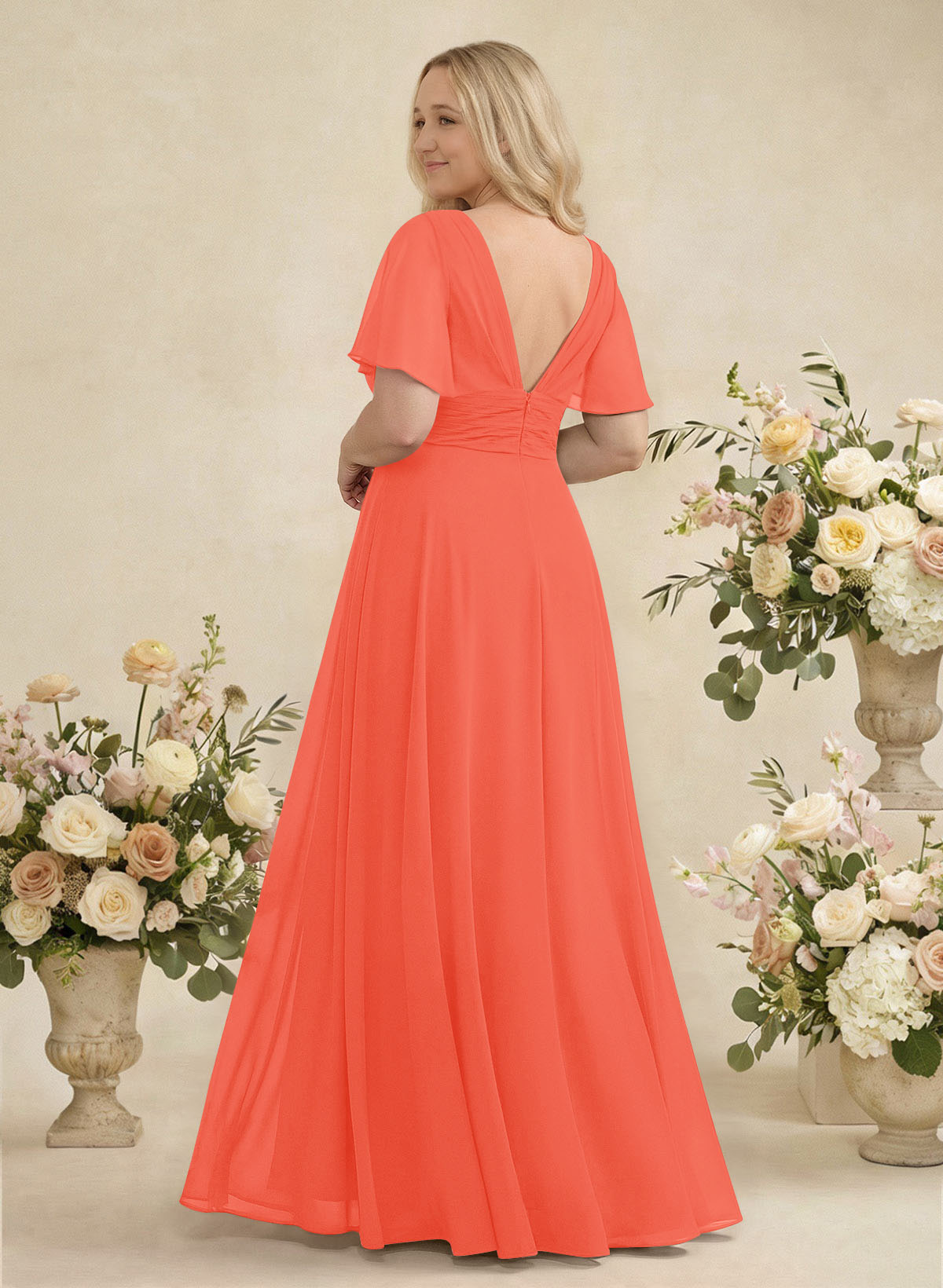 V-Neck Chiffon Bridesmaid Dresses With Short Sleeves, product image 378