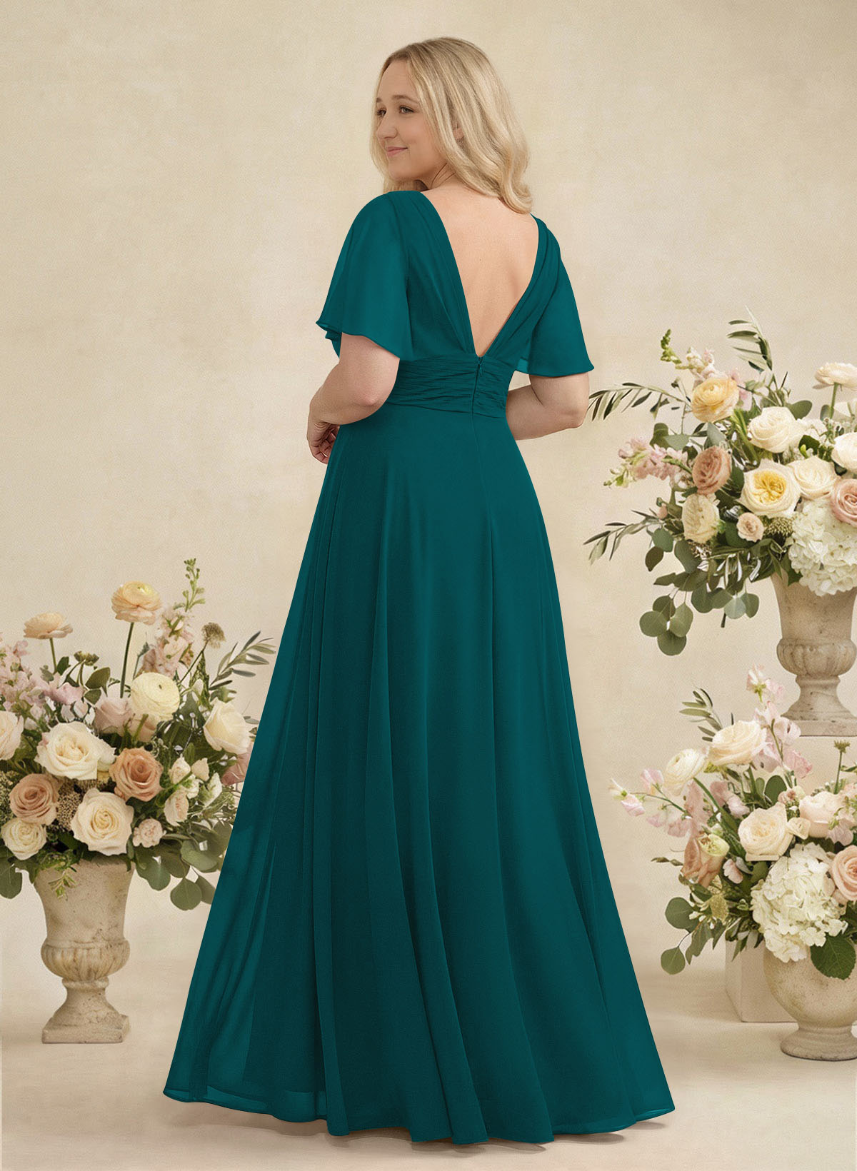 V-Neck Chiffon Bridesmaid Dresses With Short Sleeves, product image 356