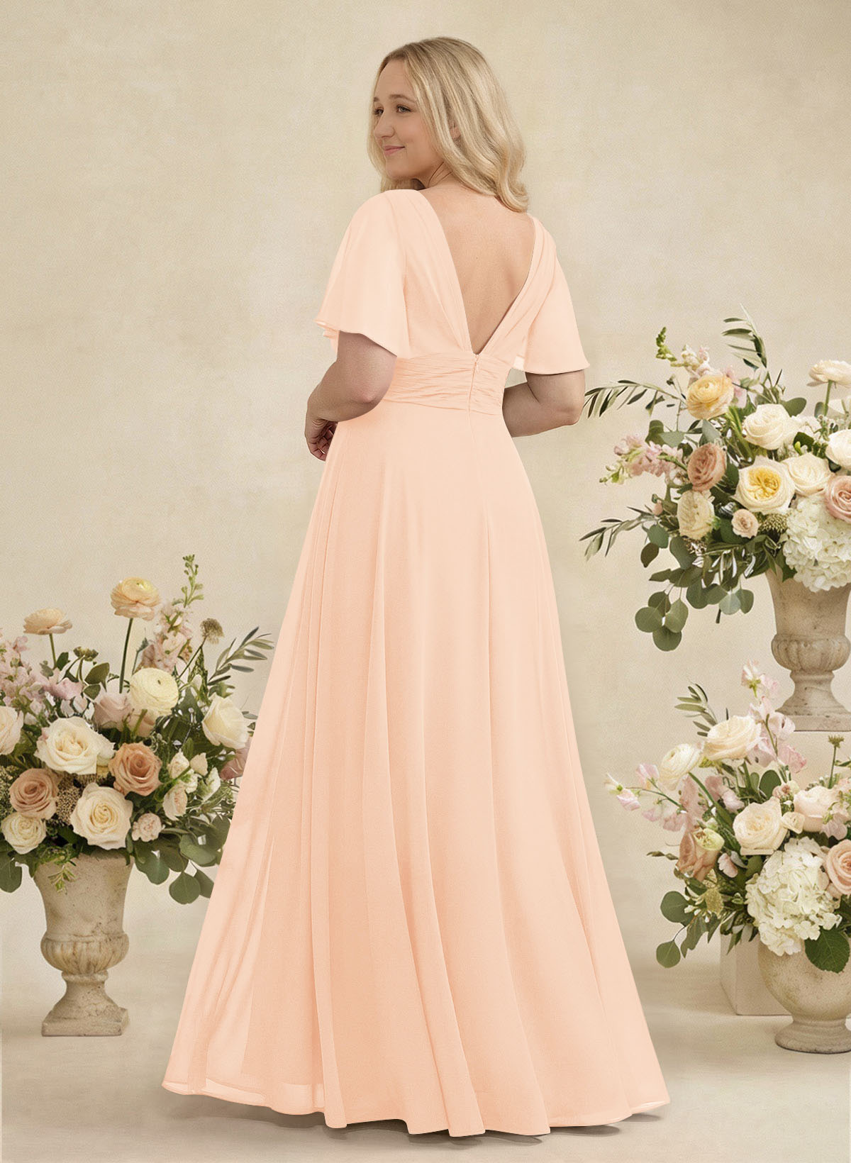 V-Neck Chiffon Bridesmaid Dresses With Short Sleeves, product image 314
