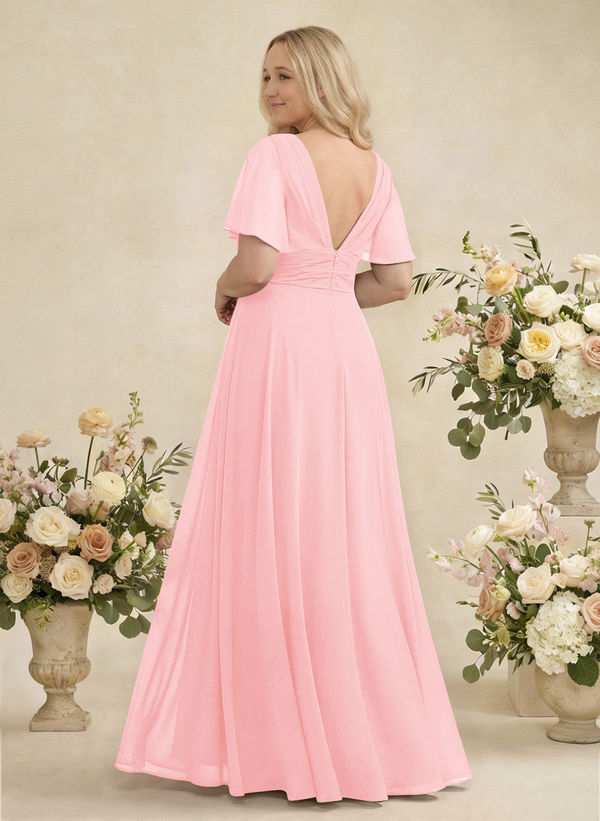 V-Neck Chiffon Bridesmaid Dresses With Short Sleeves, product image 318