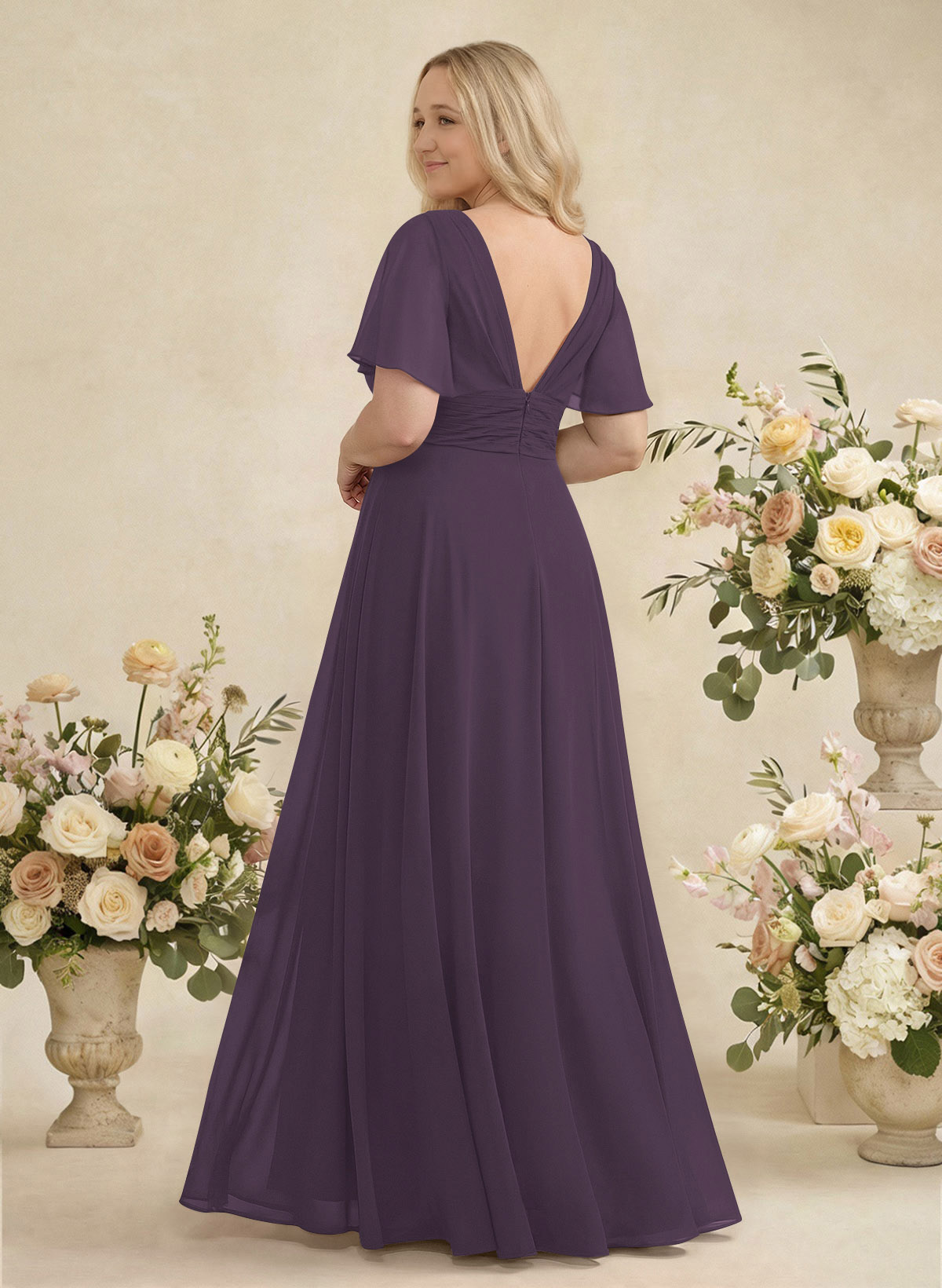 V-Neck Chiffon Bridesmaid Dresses With Short Sleeves, product image 340