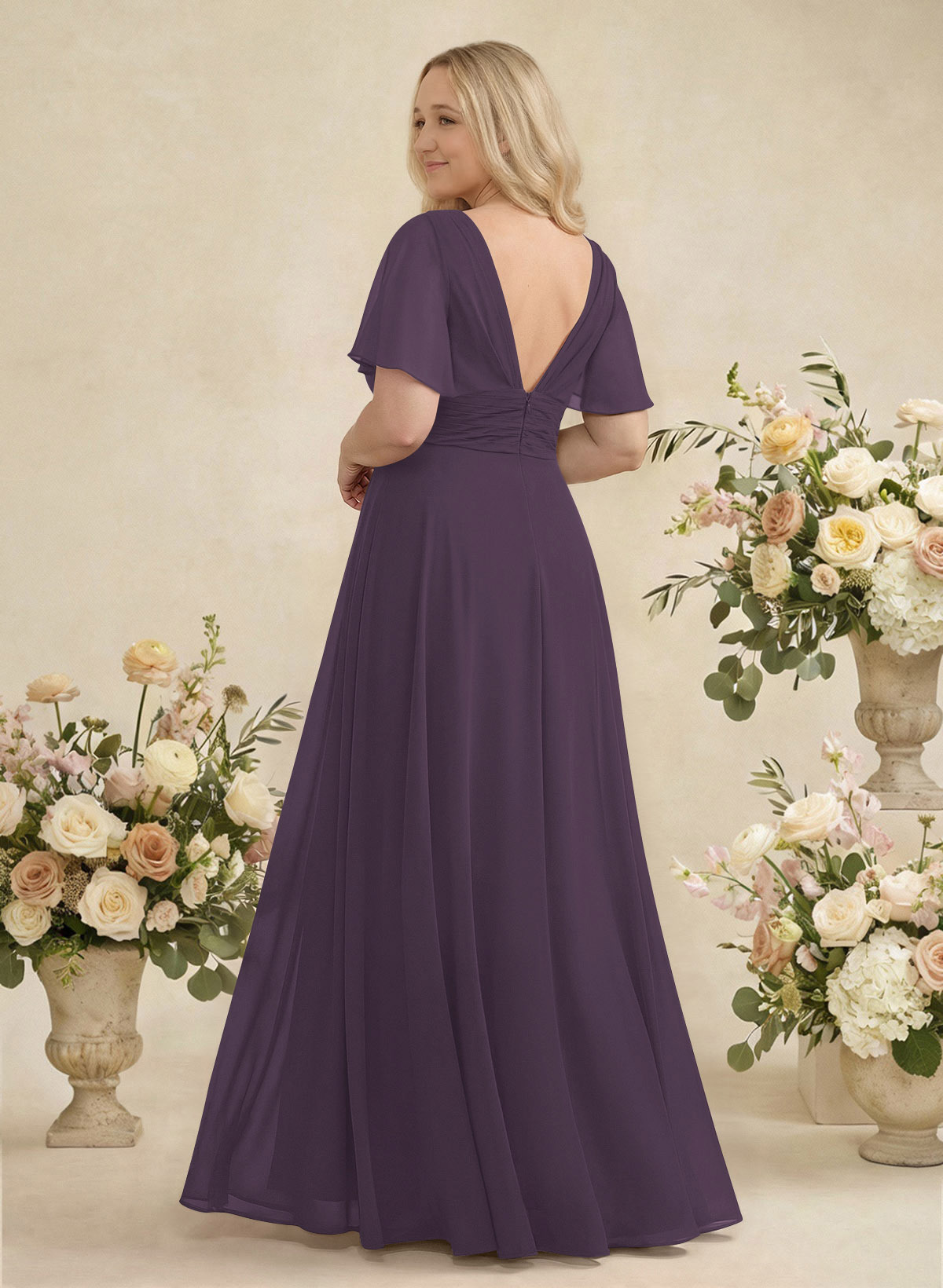 V-Neck Chiffon Bridesmaid Dresses With Short Sleeves, product image 340