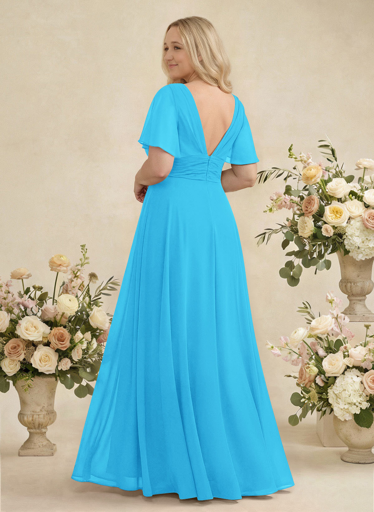 V-Neck Chiffon Bridesmaid Dresses With Short Sleeves, product image 290