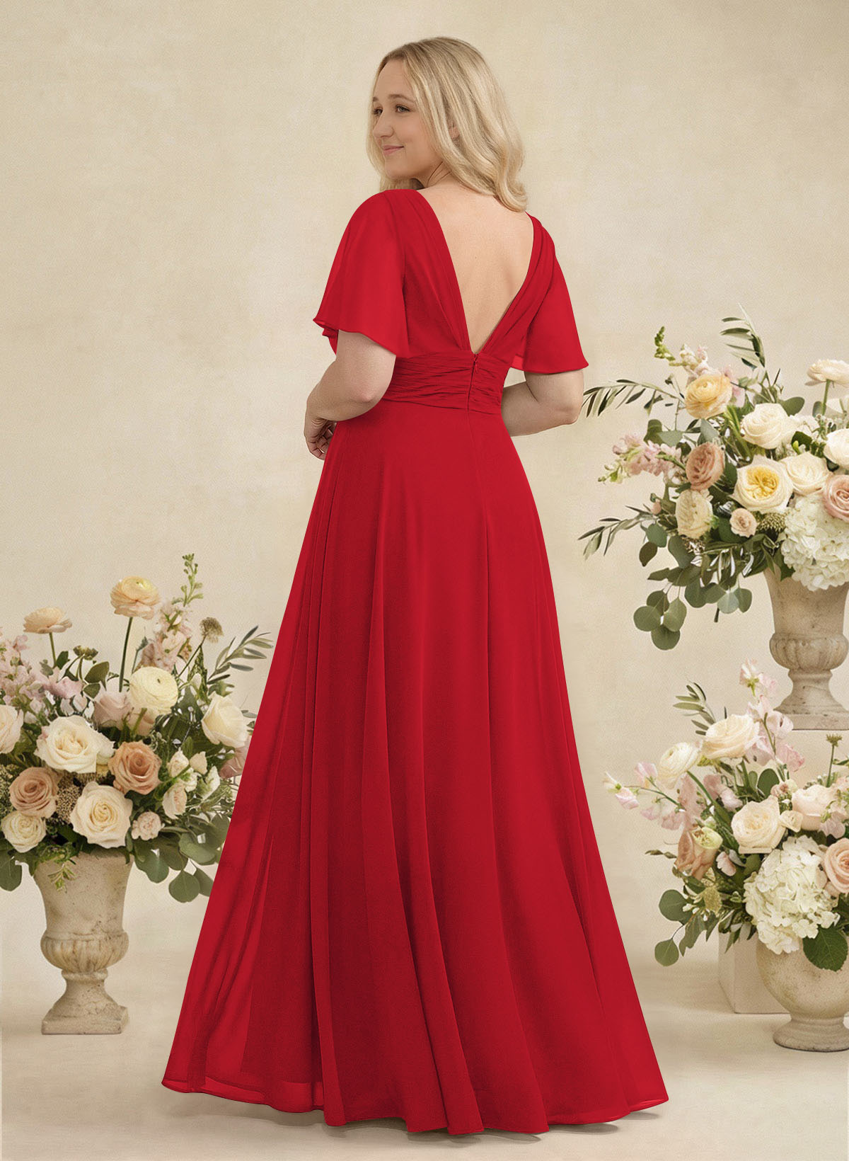 V-Neck Chiffon Bridesmaid Dresses With Short Sleeves, product image 306