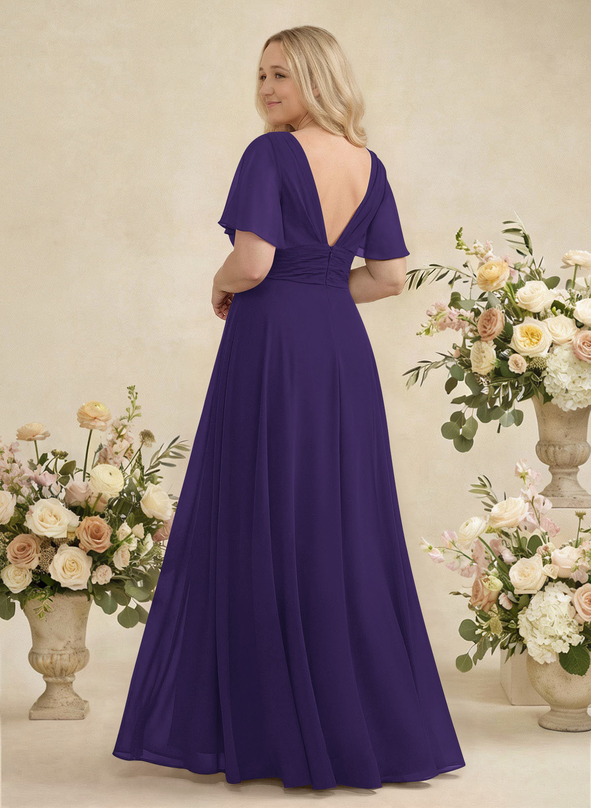 V-Neck Chiffon Bridesmaid Dresses With Short Sleeves, product image 350