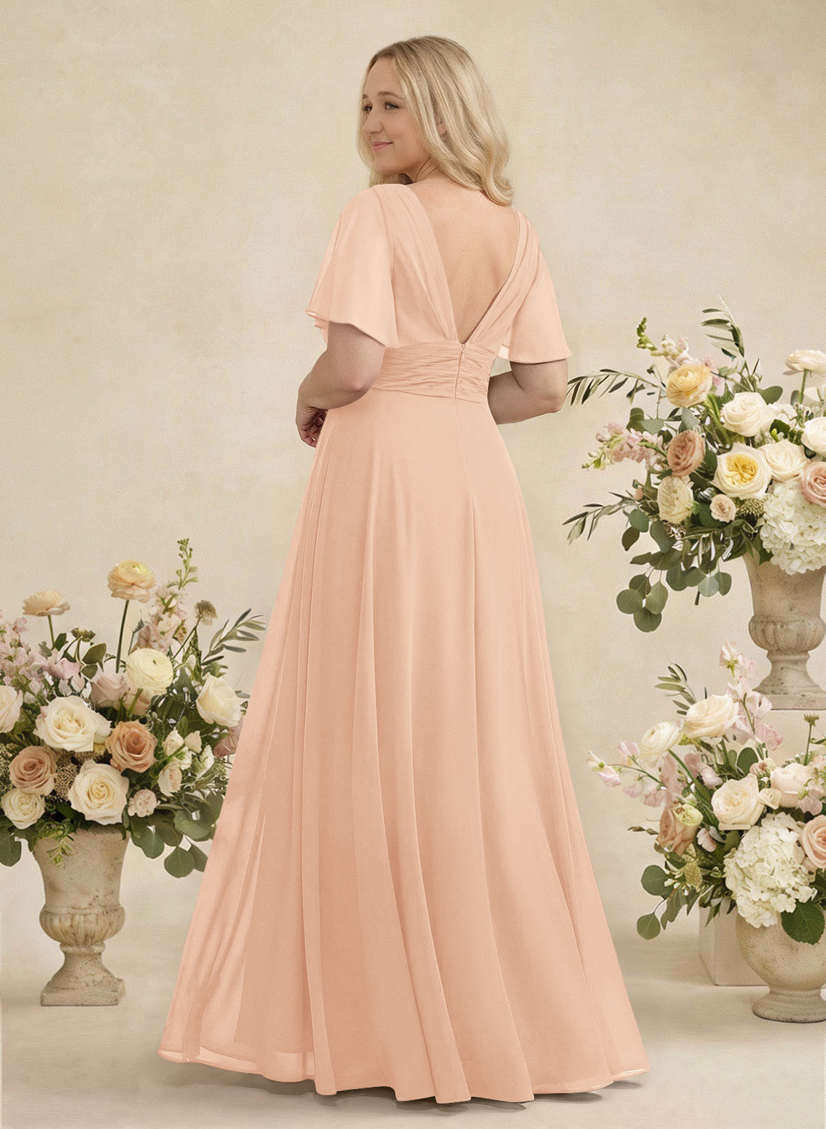 V-Neck Chiffon Bridesmaid Dresses With Short Sleeves, product image 398