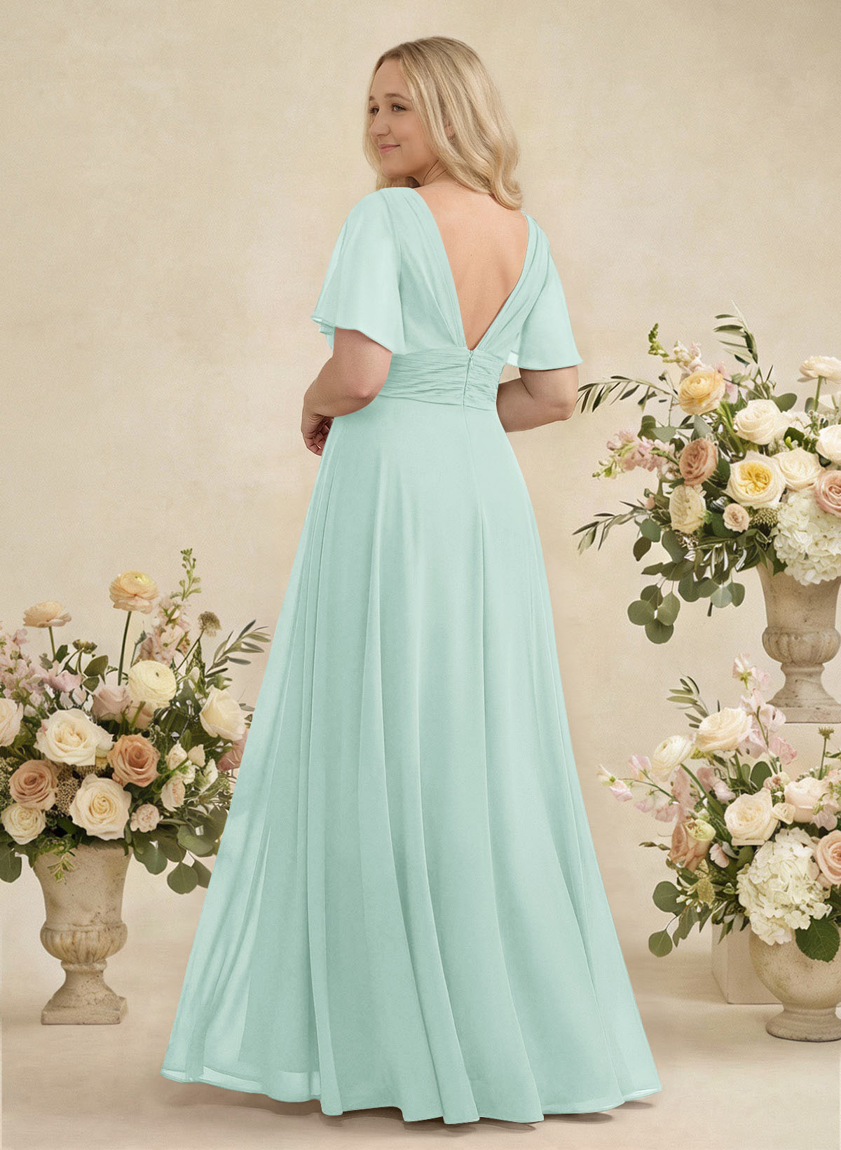V-Neck Chiffon Bridesmaid Dresses With Short Sleeves, product image 362