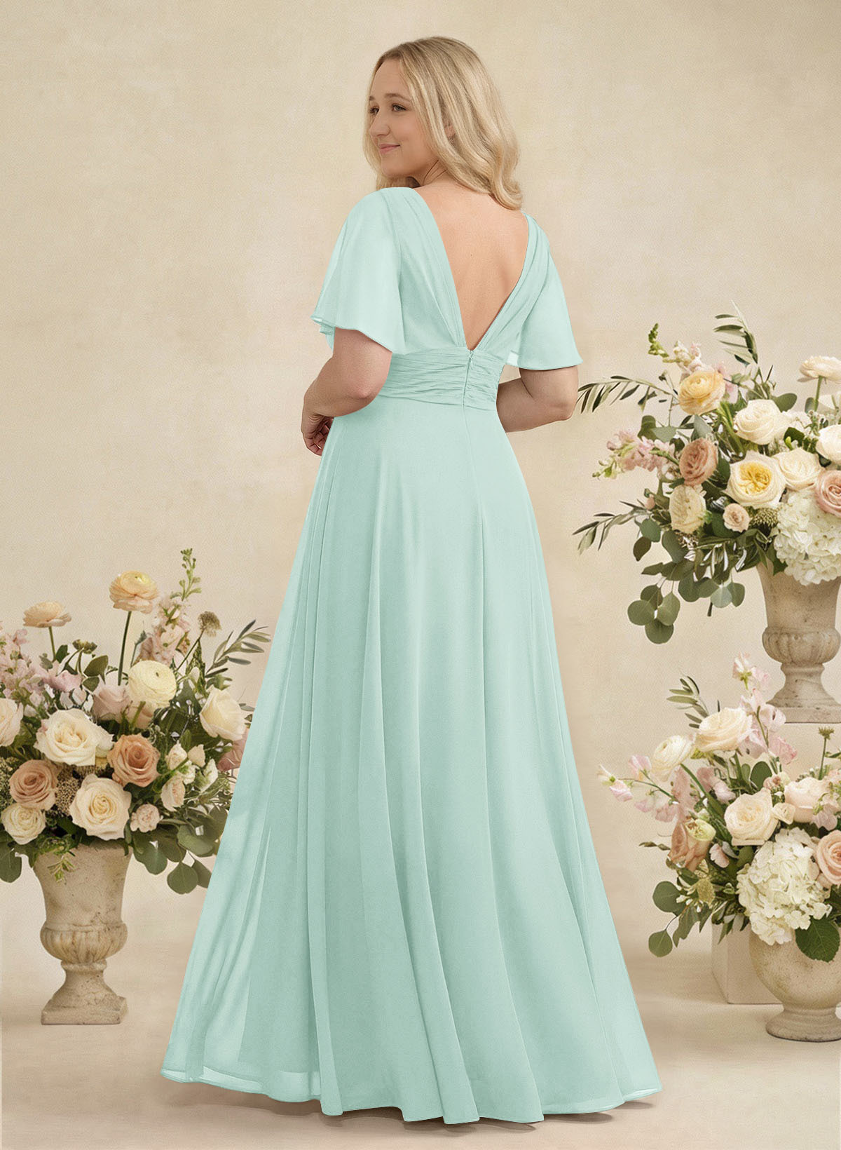 V-Neck Chiffon Bridesmaid Dresses With Short Sleeves, product image 362