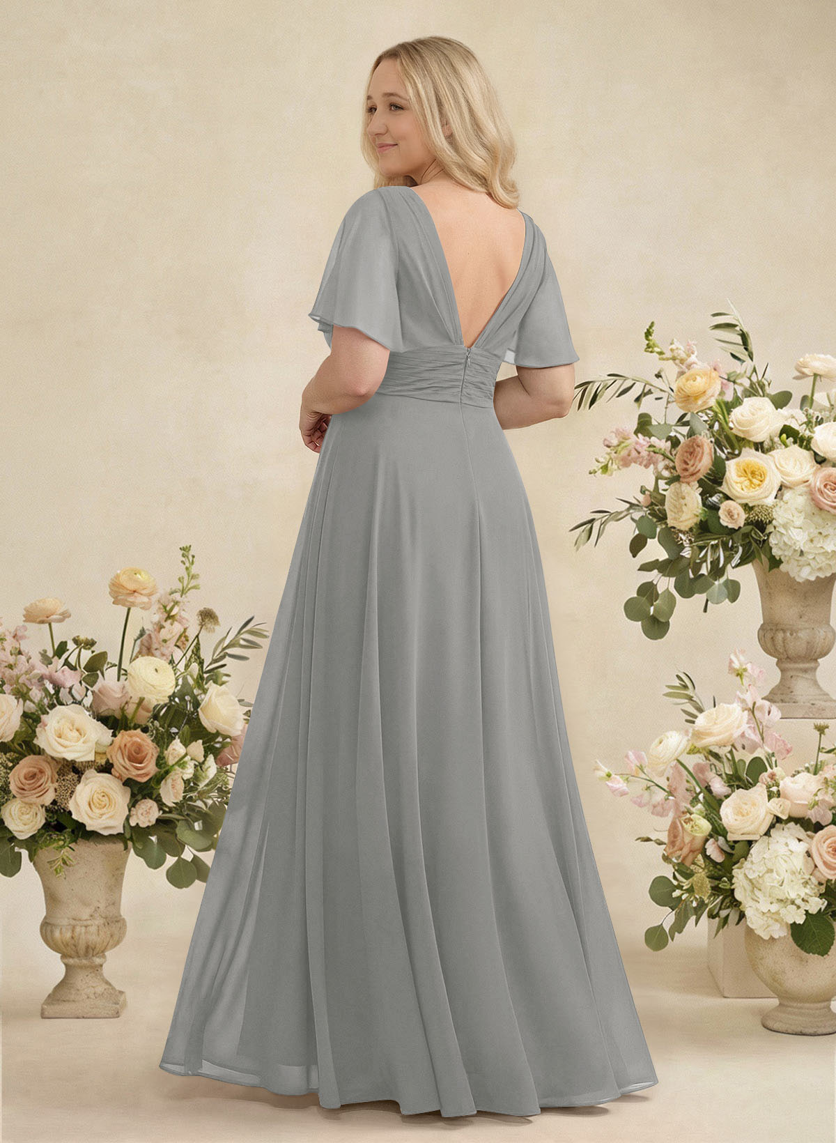V-Neck Chiffon Bridesmaid Dresses With Short Sleeves, product image 386