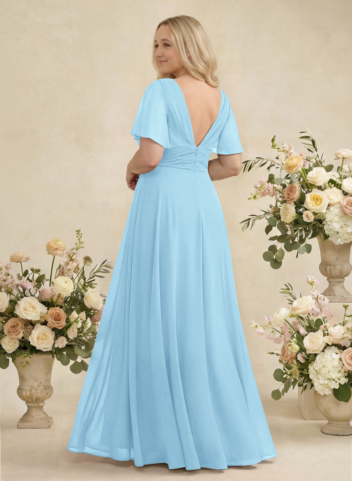 V-Neck Chiffon Bridesmaid Dresses With Short Sleeves, product image 294