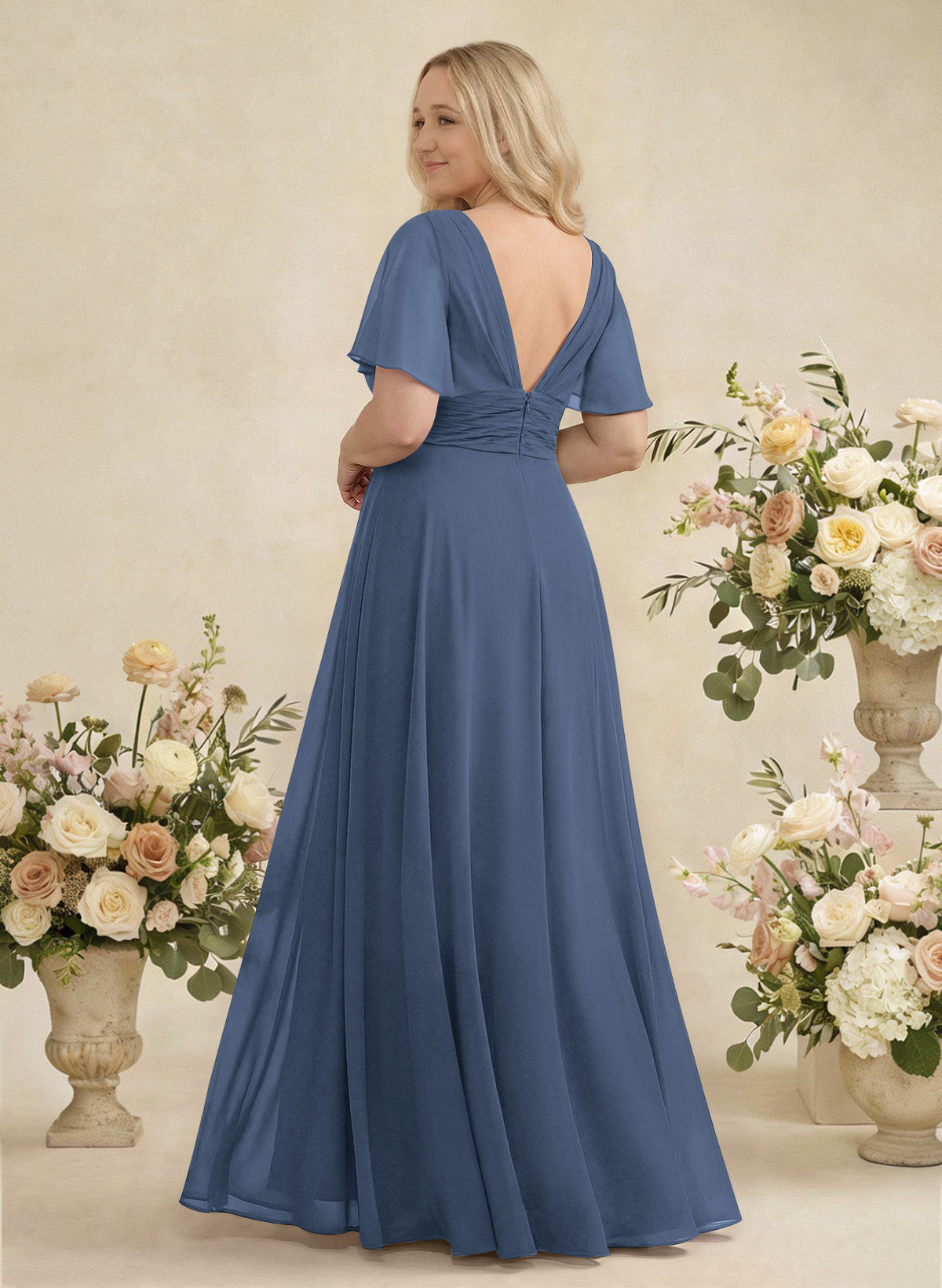 V-Neck Chiffon Bridesmaid Dresses With Short Sleeves, product image 280