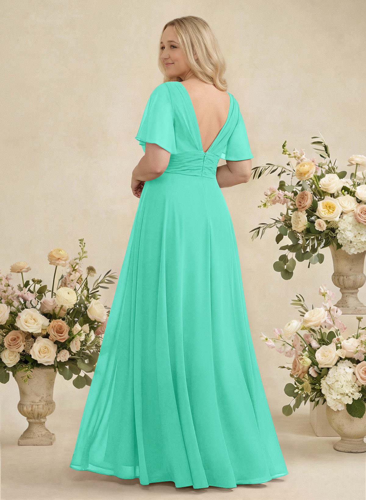 V-Neck Chiffon Bridesmaid Dresses With Short Sleeves, product image 366