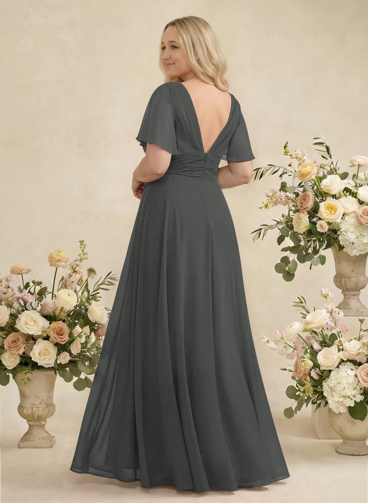 V-Neck Chiffon Bridesmaid Dresses With Short Sleeves, product image 388