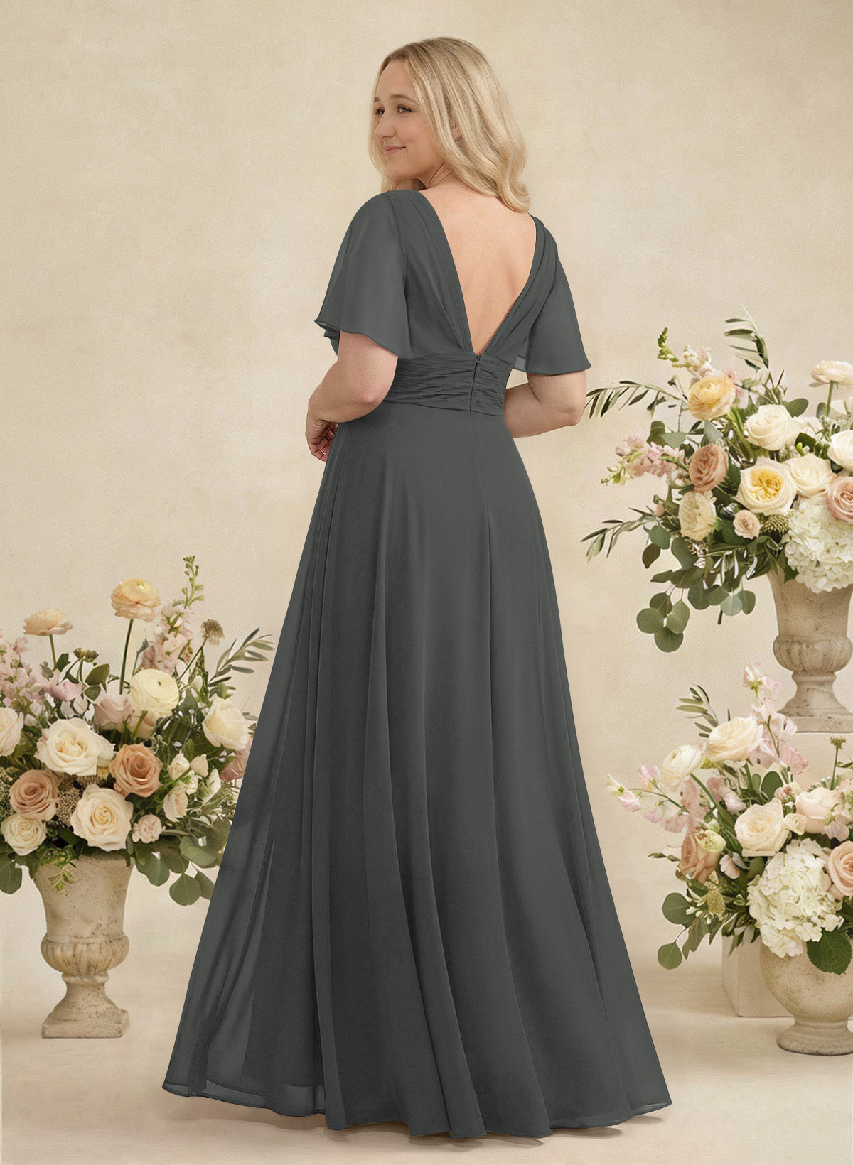 V-Neck Chiffon Bridesmaid Dresses With Short Sleeves, product image 388