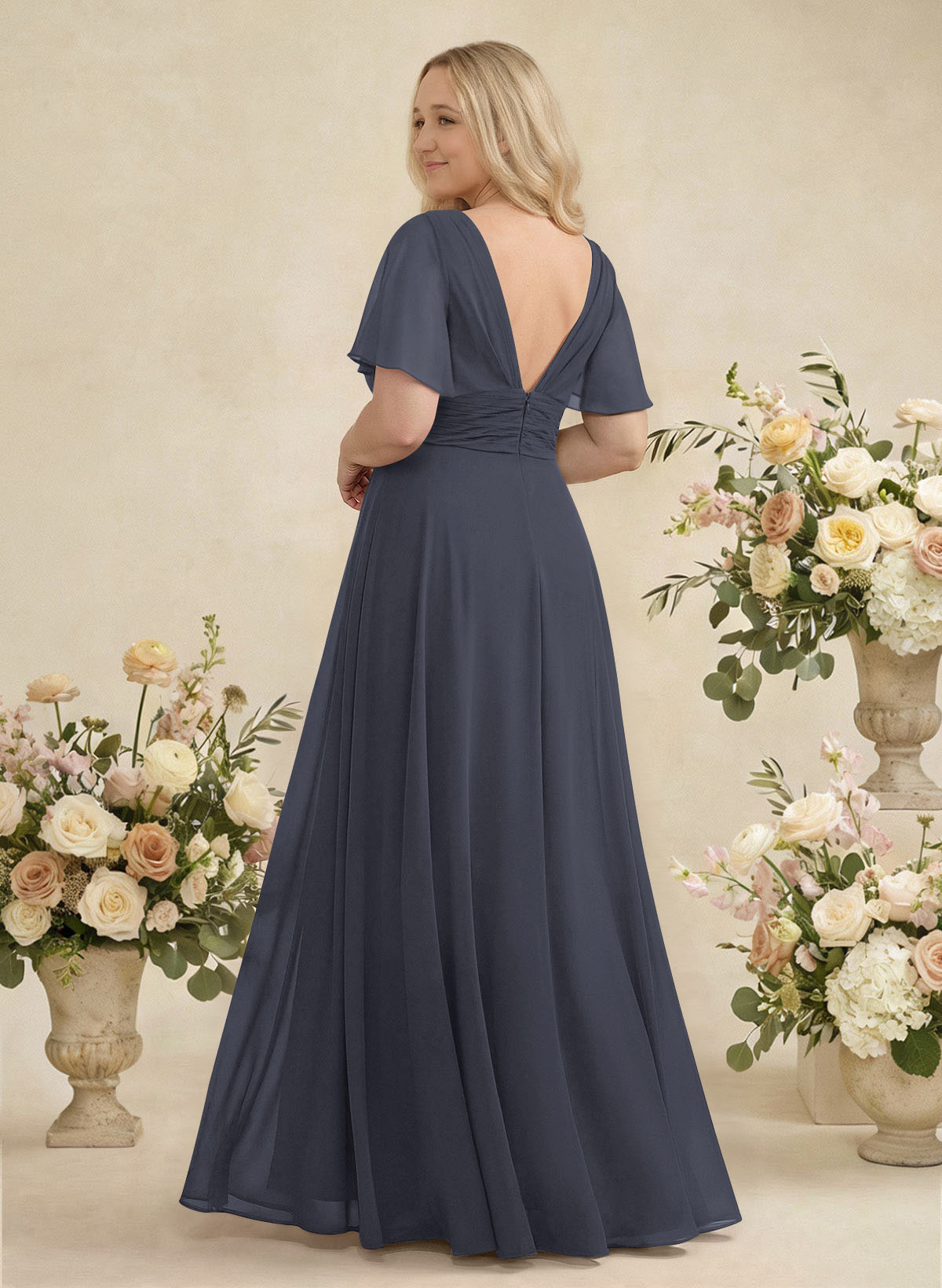V-Neck Chiffon Bridesmaid Dresses With Short Sleeves, product image 282