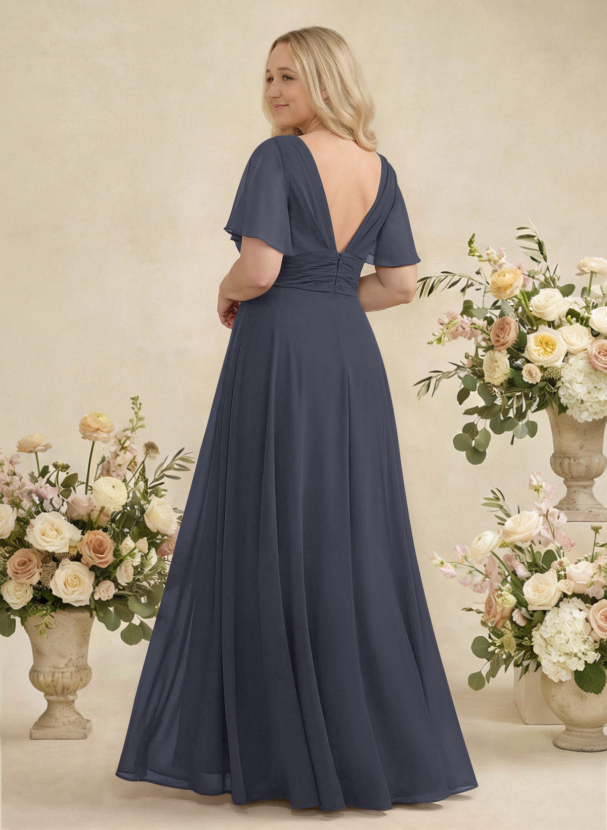 V-Neck Chiffon Bridesmaid Dresses With Short Sleeves, product image 282