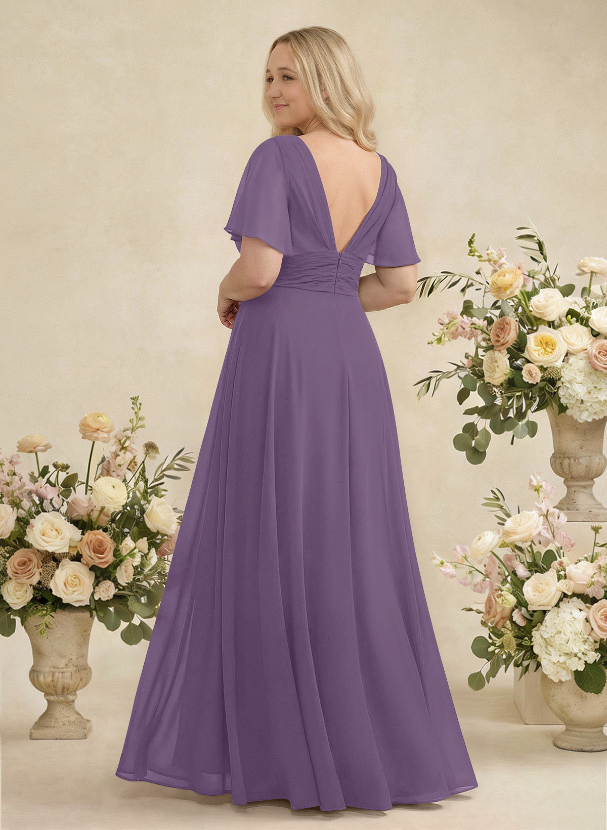 V-Neck Chiffon Bridesmaid Dresses With Short Sleeves, product image 338