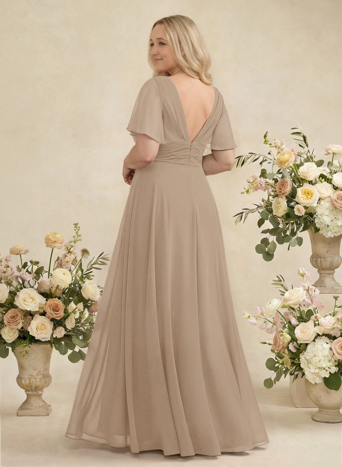 V-Neck Chiffon Bridesmaid Dresses With Short Sleeves, product image 370