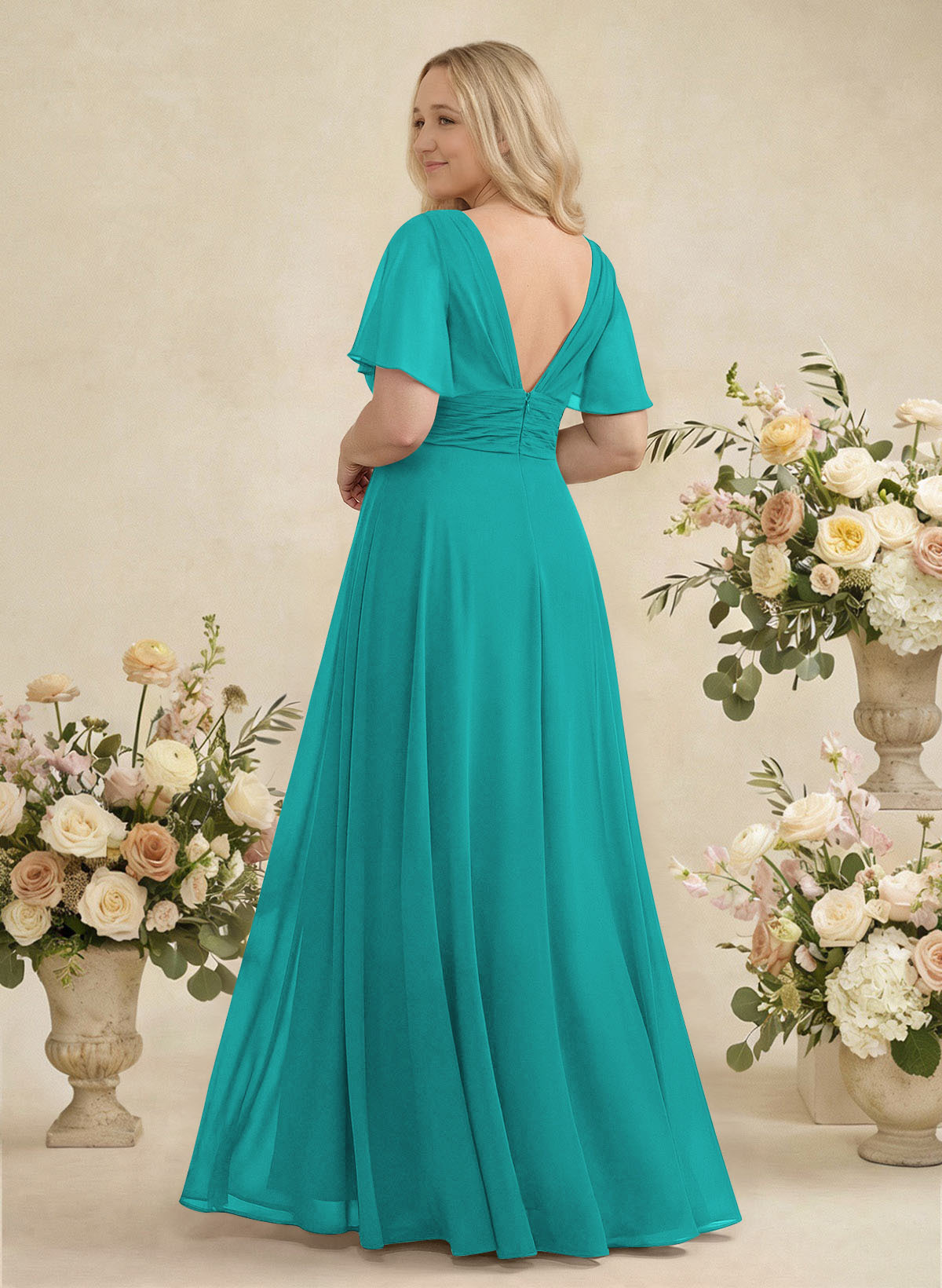 V-Neck Chiffon Bridesmaid Dresses With Short Sleeves, product image 408