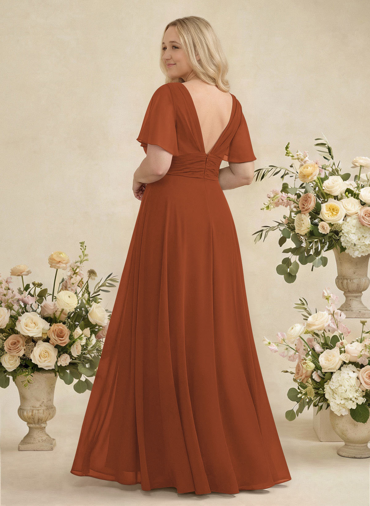 V-Neck Chiffon Bridesmaid Dresses With Short Sleeves, product image 406