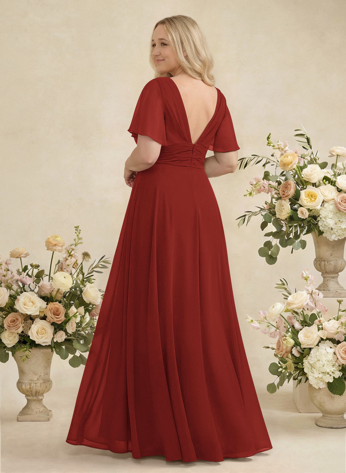 V-Neck Chiffon Bridesmaid Dresses With Short Sleeves, product image 308