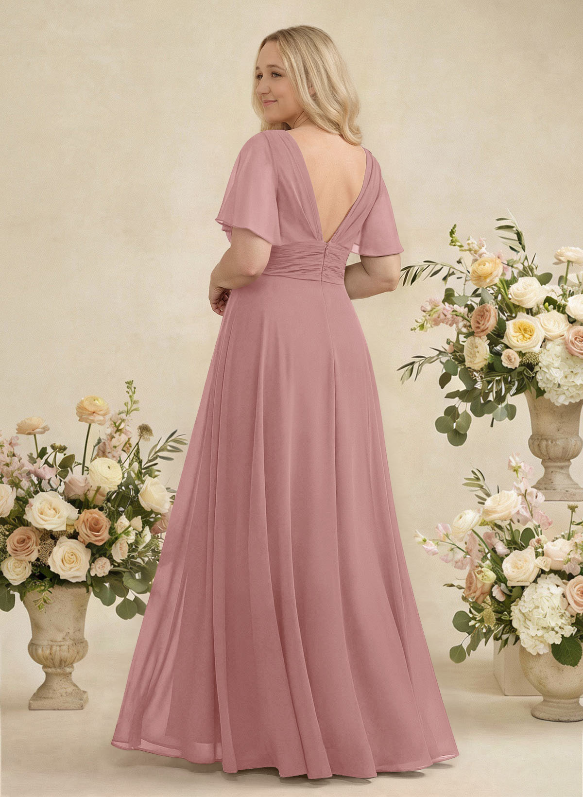 V-Neck Chiffon Bridesmaid Dresses With Short Sleeves, product image 330