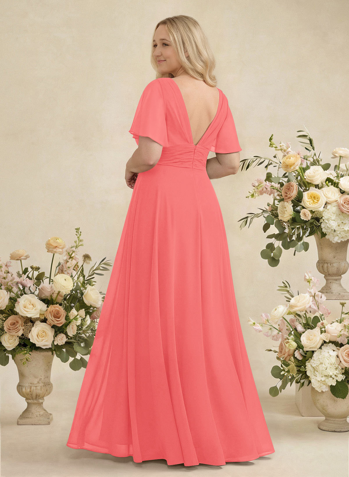 V-Neck Chiffon Bridesmaid Dresses With Short Sleeves, product image 310