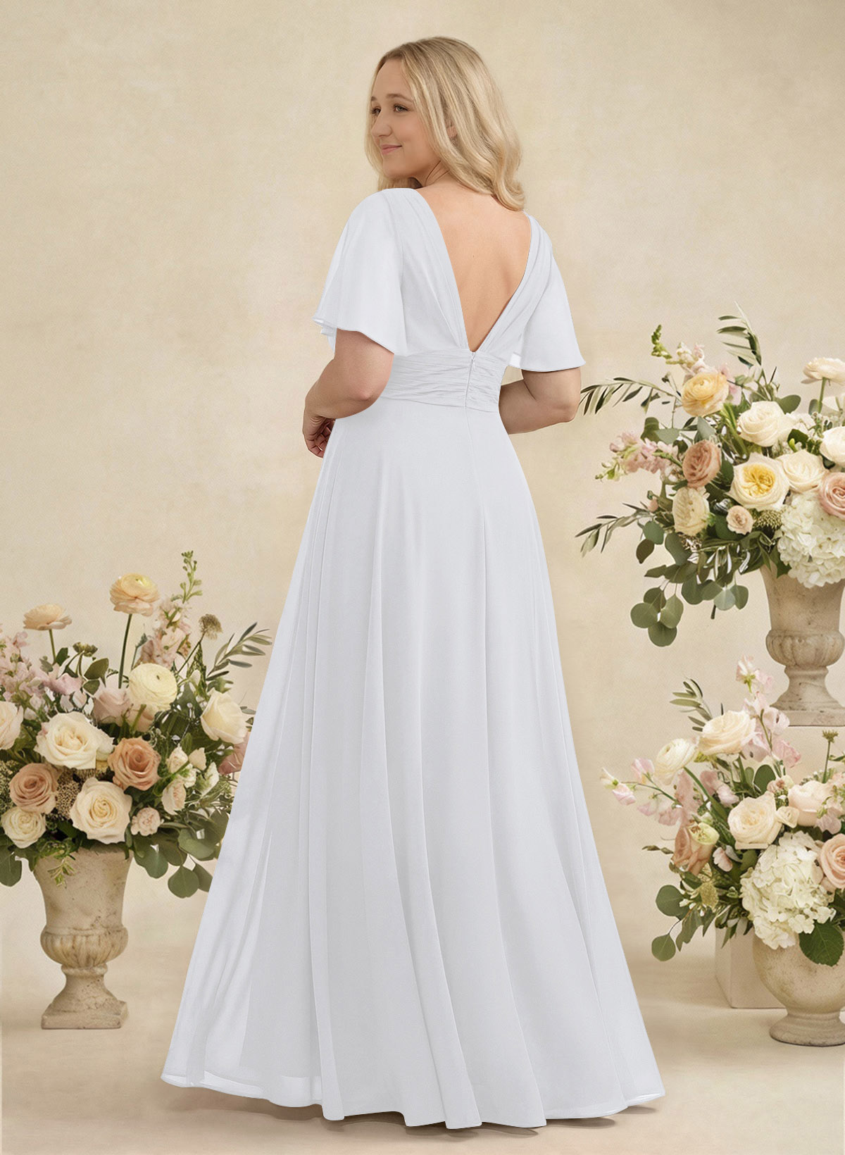 V-Neck Chiffon Bridesmaid Dresses With Short Sleeves, product image 384