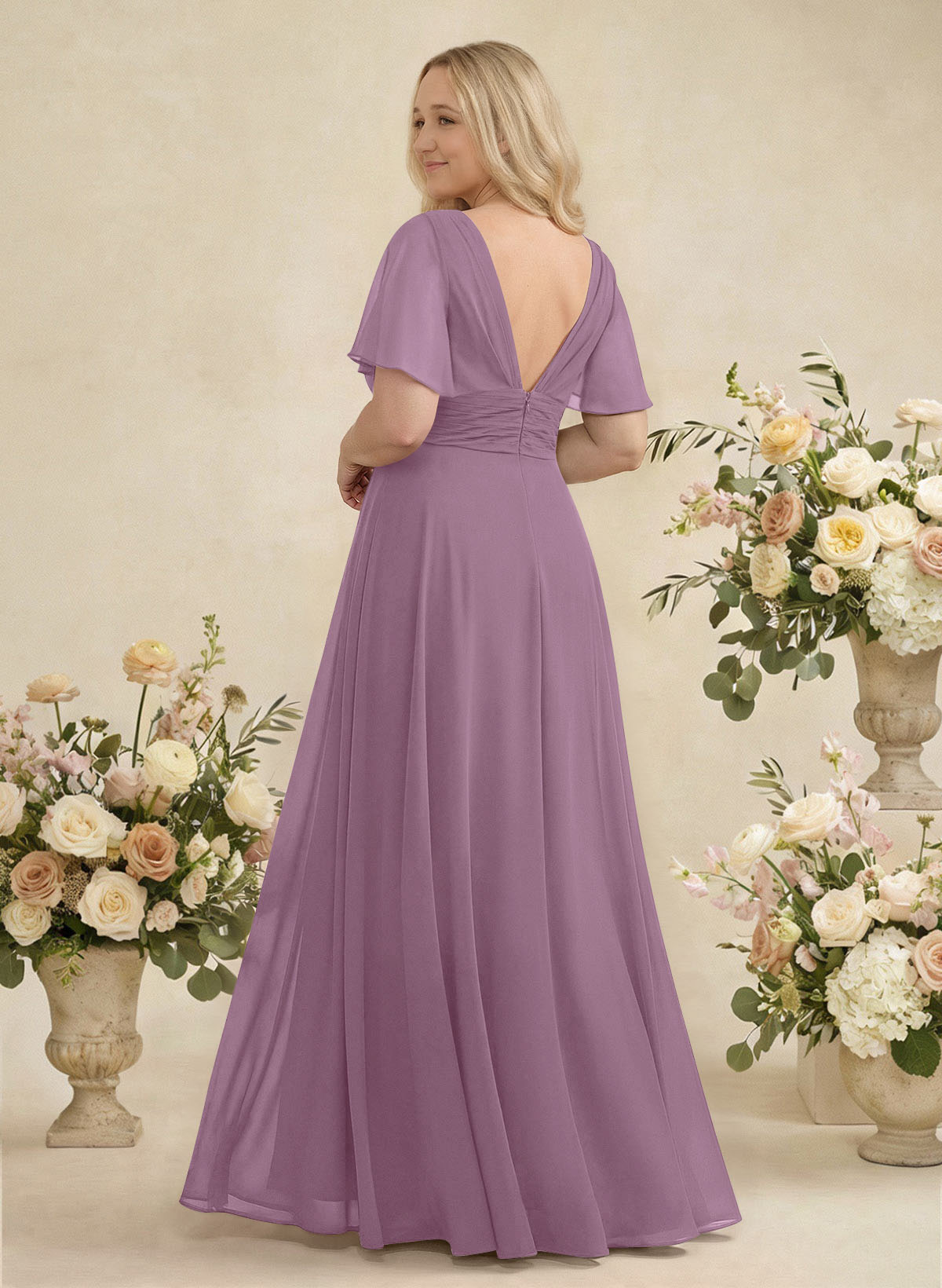 V-Neck Chiffon Bridesmaid Dresses With Short Sleeves, product image 328