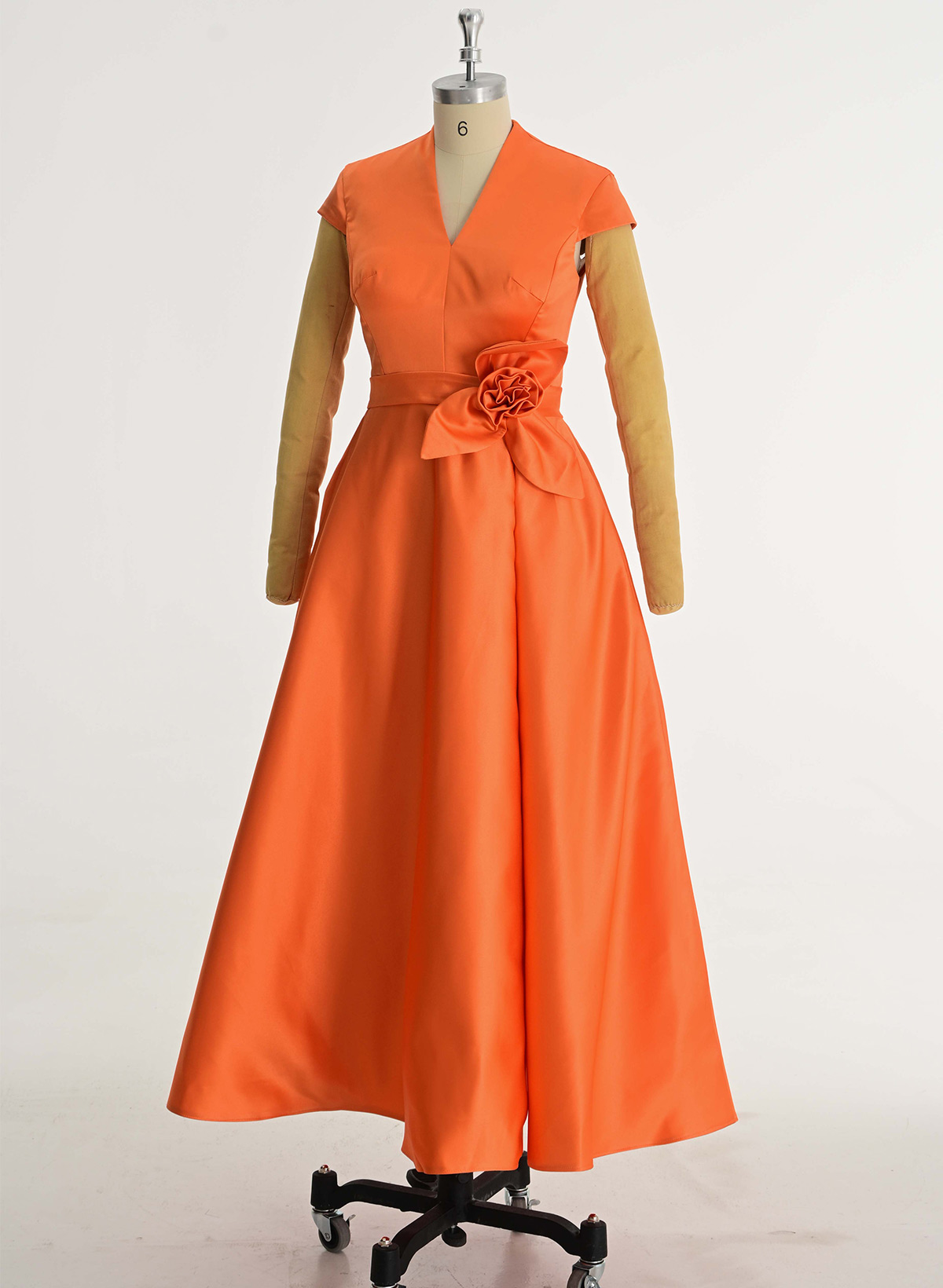 Classic V-Neck Short Sleeves Flower(s) A-Line Ankle-Length Satin Bridesmaid Dresses With Pockets, product image 3