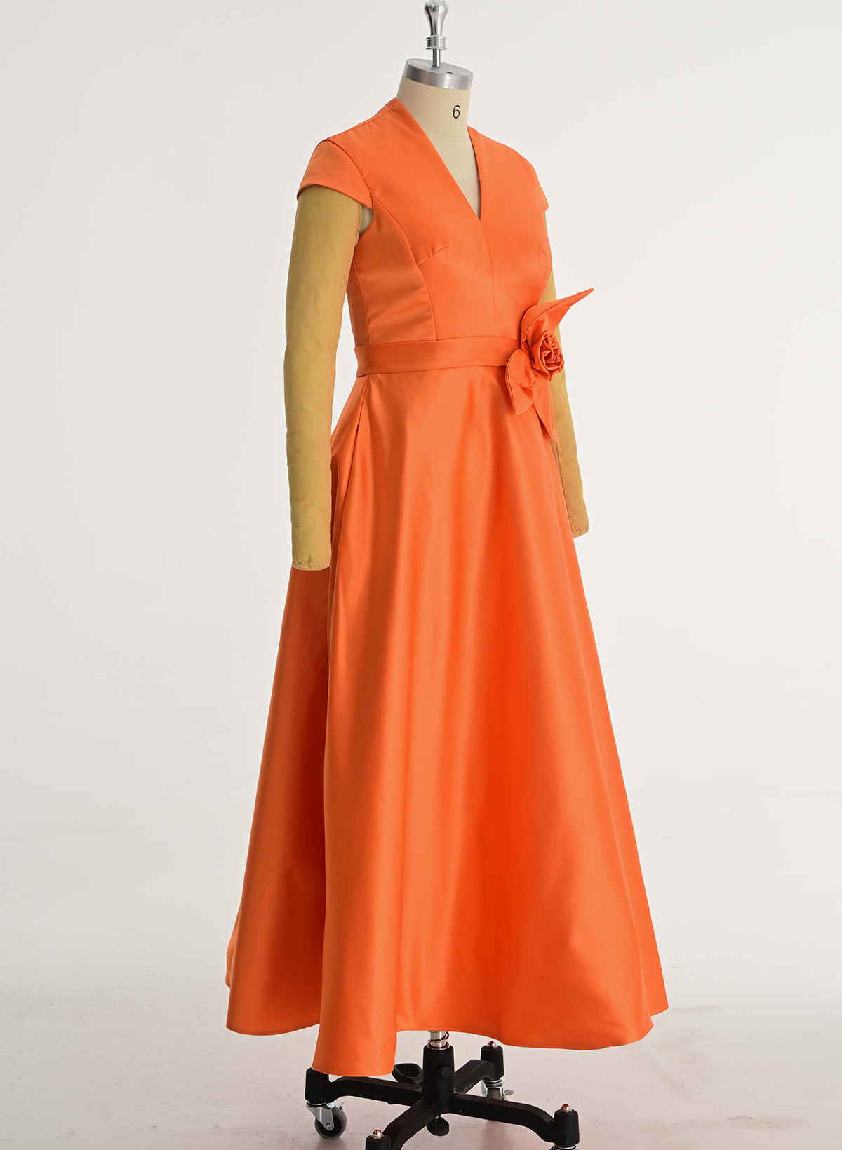 Classic V-Neck Short Sleeves Flower(s) A-Line Ankle-Length Satin Bridesmaid Dresses With Pockets, product image 4