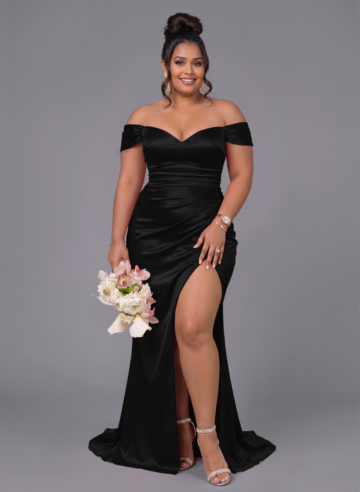 Trumpet/Mermaid Off-The-Shoulder Silk Like Satin Bridesmaid Dresses With Split Front, product image 238