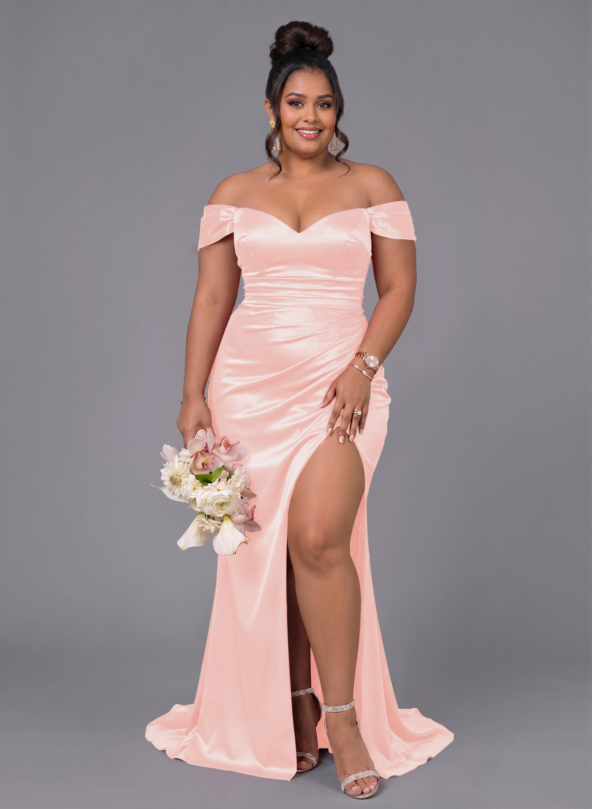 Trumpet/Mermaid Off-The-Shoulder Silk Like Satin Bridesmaid Dresses With Split Front, product image 180