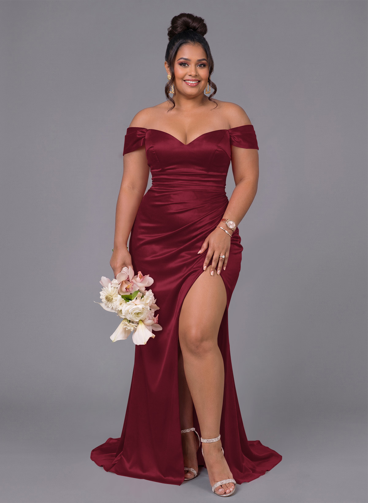 Trumpet/Mermaid Off-The-Shoulder Silk Like Satin Bridesmaid Dresses With Split Front, product image 170