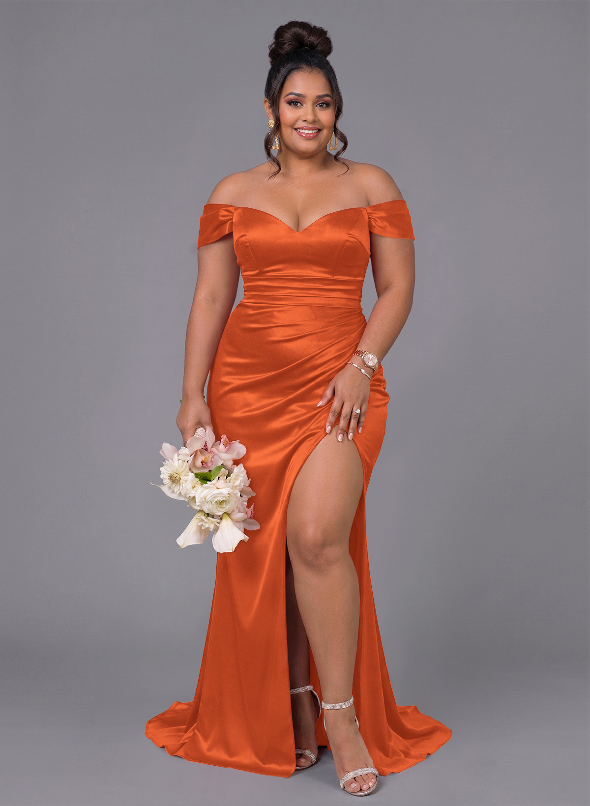 Trumpet/Mermaid Off-The-Shoulder Silk Like Satin Bridesmaid Dresses With Split Front, product image 226