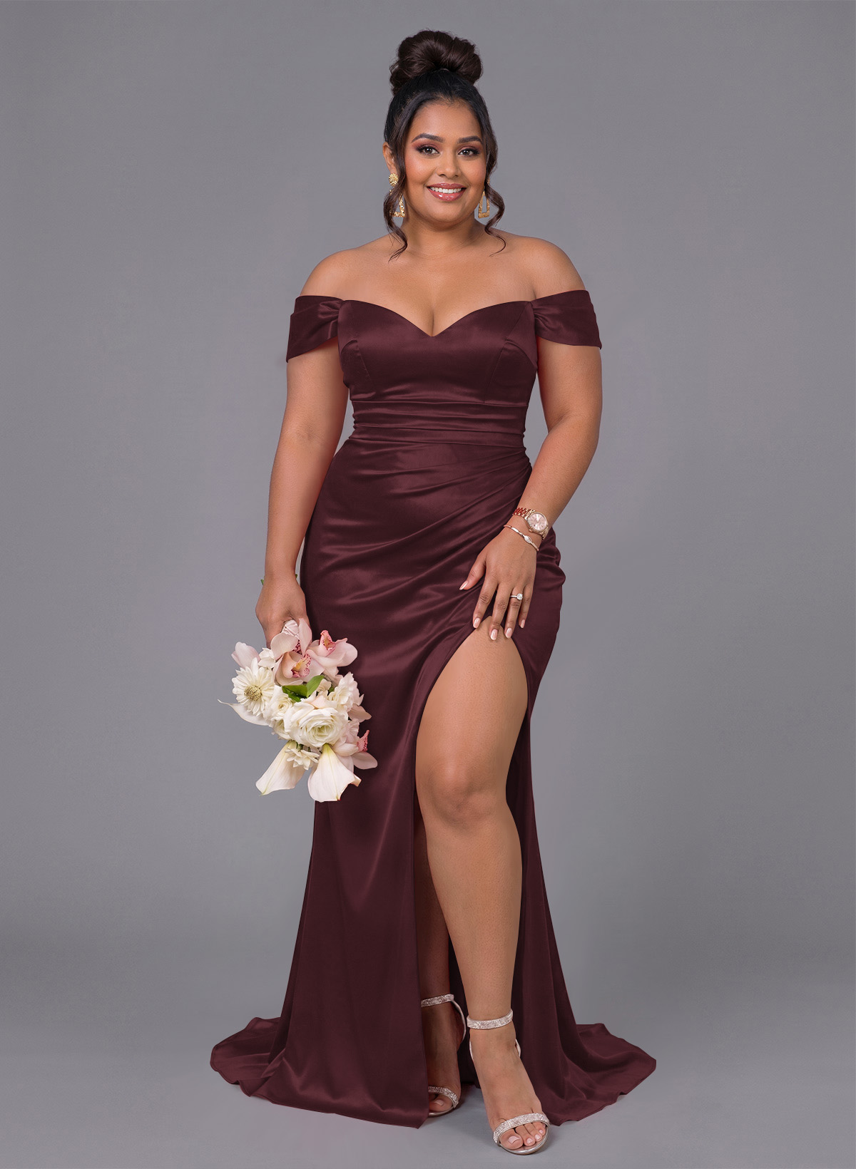 Trumpet/Mermaid Off-The-Shoulder Silk Like Satin Bridesmaid Dresses With Split Front, product image 168