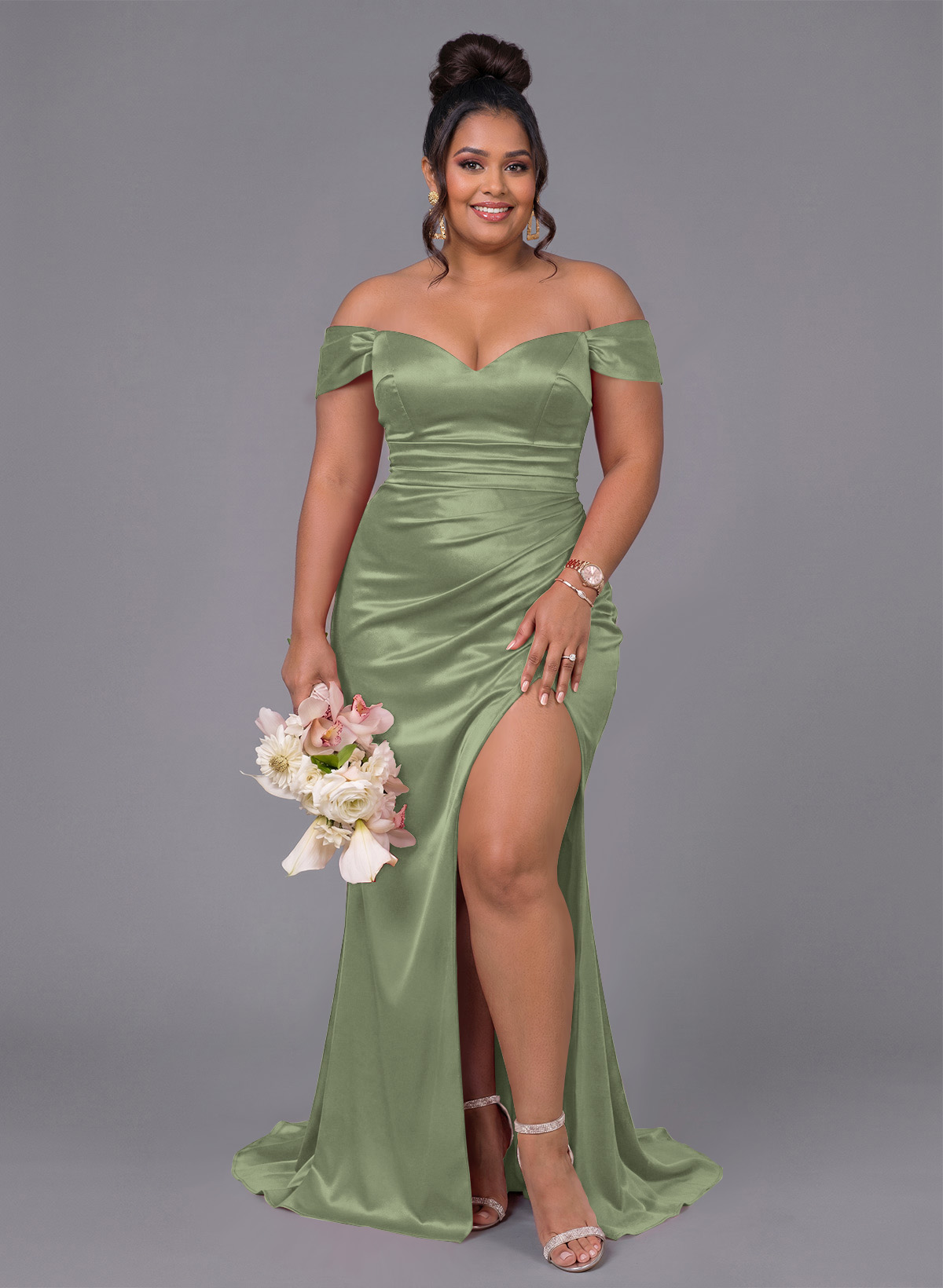 Trumpet/Mermaid Off-The-Shoulder Silk Like Satin Bridesmaid Dresses With Split Front, product image 214