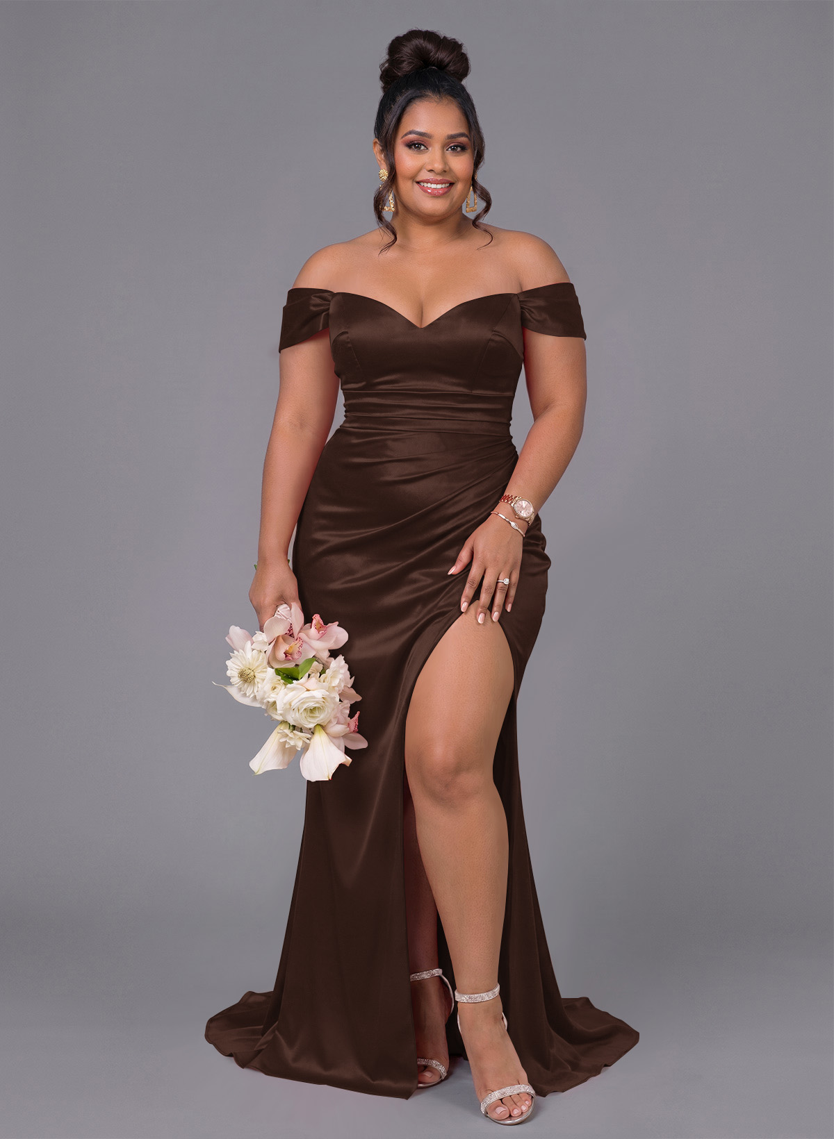 Trumpet/Mermaid Off-The-Shoulder Silk Like Satin Bridesmaid Dresses With Split Front, product image 228