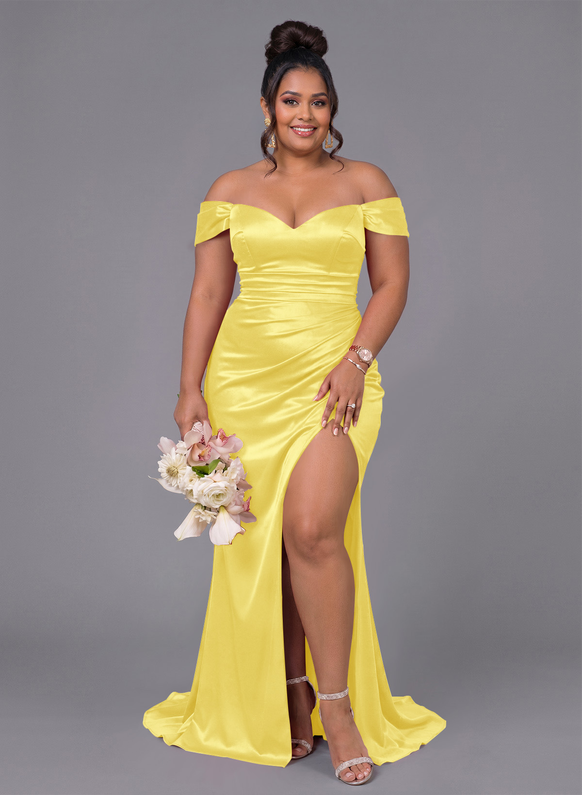 Trumpet/Mermaid Off-The-Shoulder Silk Like Satin Bridesmaid Dresses With Split Front, product image 222