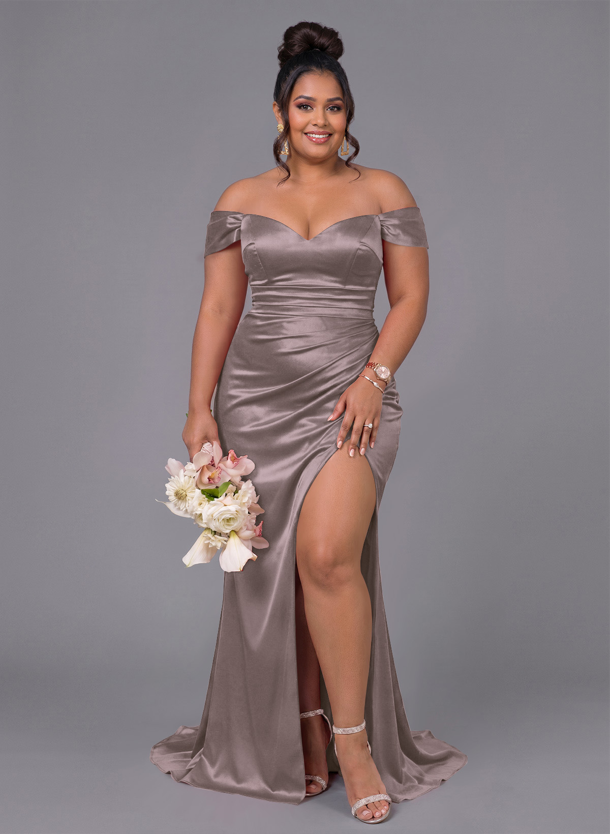 Trumpet/Mermaid Off-The-Shoulder Silk Like Satin Bridesmaid Dresses With Split Front, product image 184