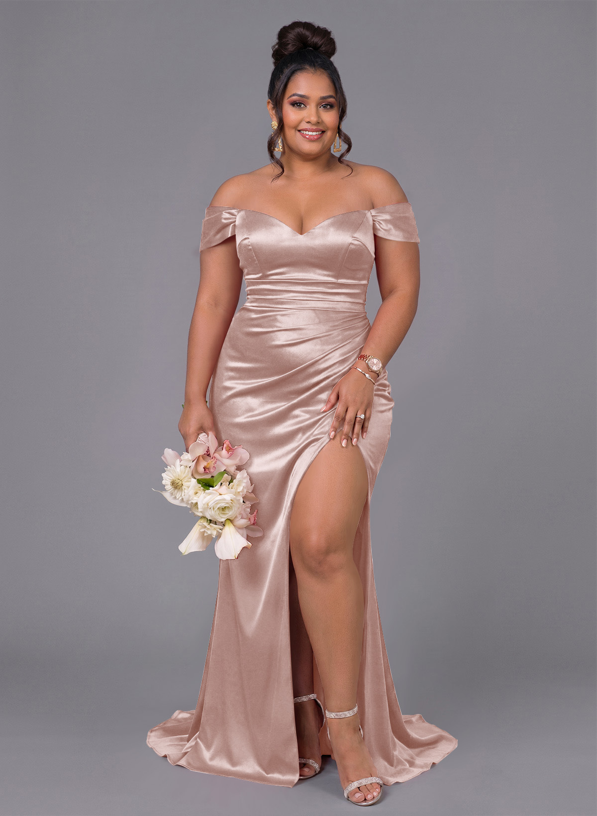 Trumpet/Mermaid Off-The-Shoulder Silk Like Satin Bridesmaid Dresses With Split Front, product image 174