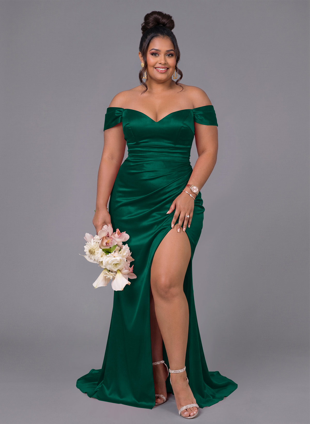 Trumpet/Mermaid Off-The-Shoulder Silk Like Satin Bridesmaid Dresses With Split Front, product image 242