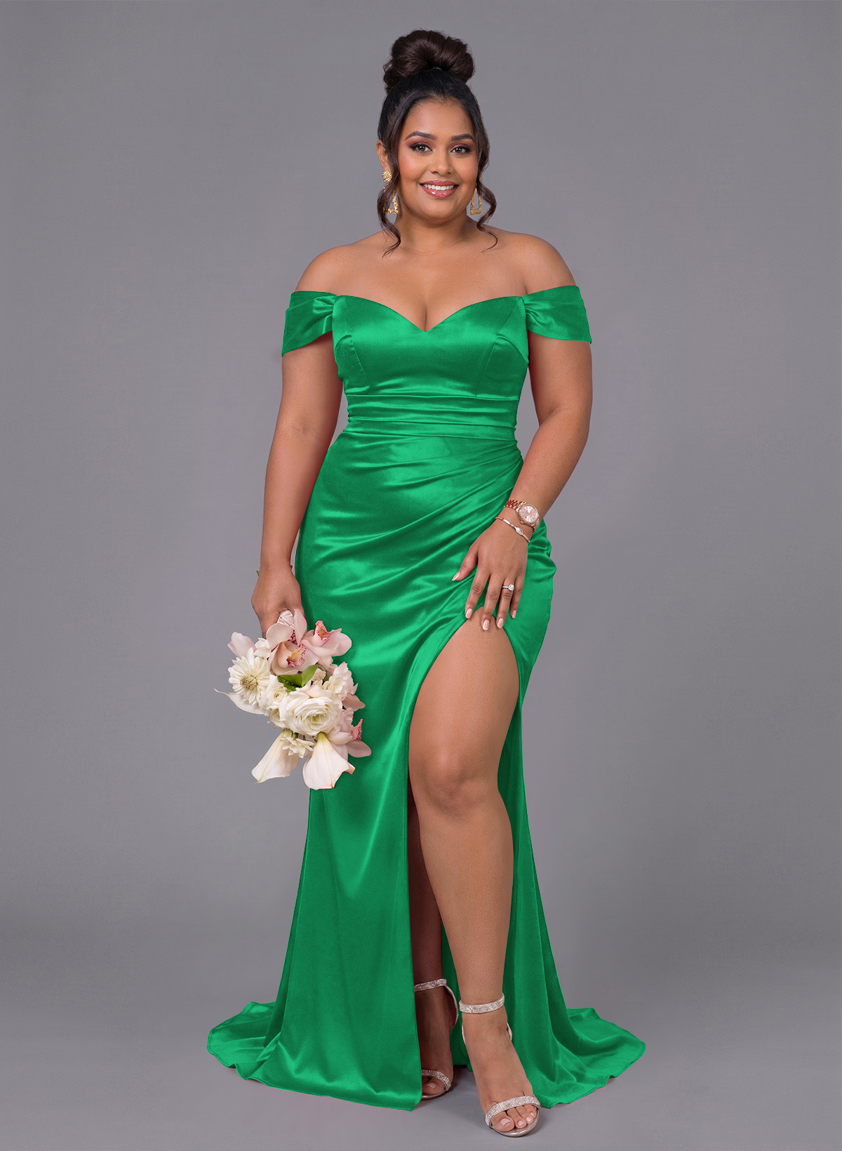 Trumpet/Mermaid Off-The-Shoulder Silk Like Satin Bridesmaid Dresses With Split Front, product image 240