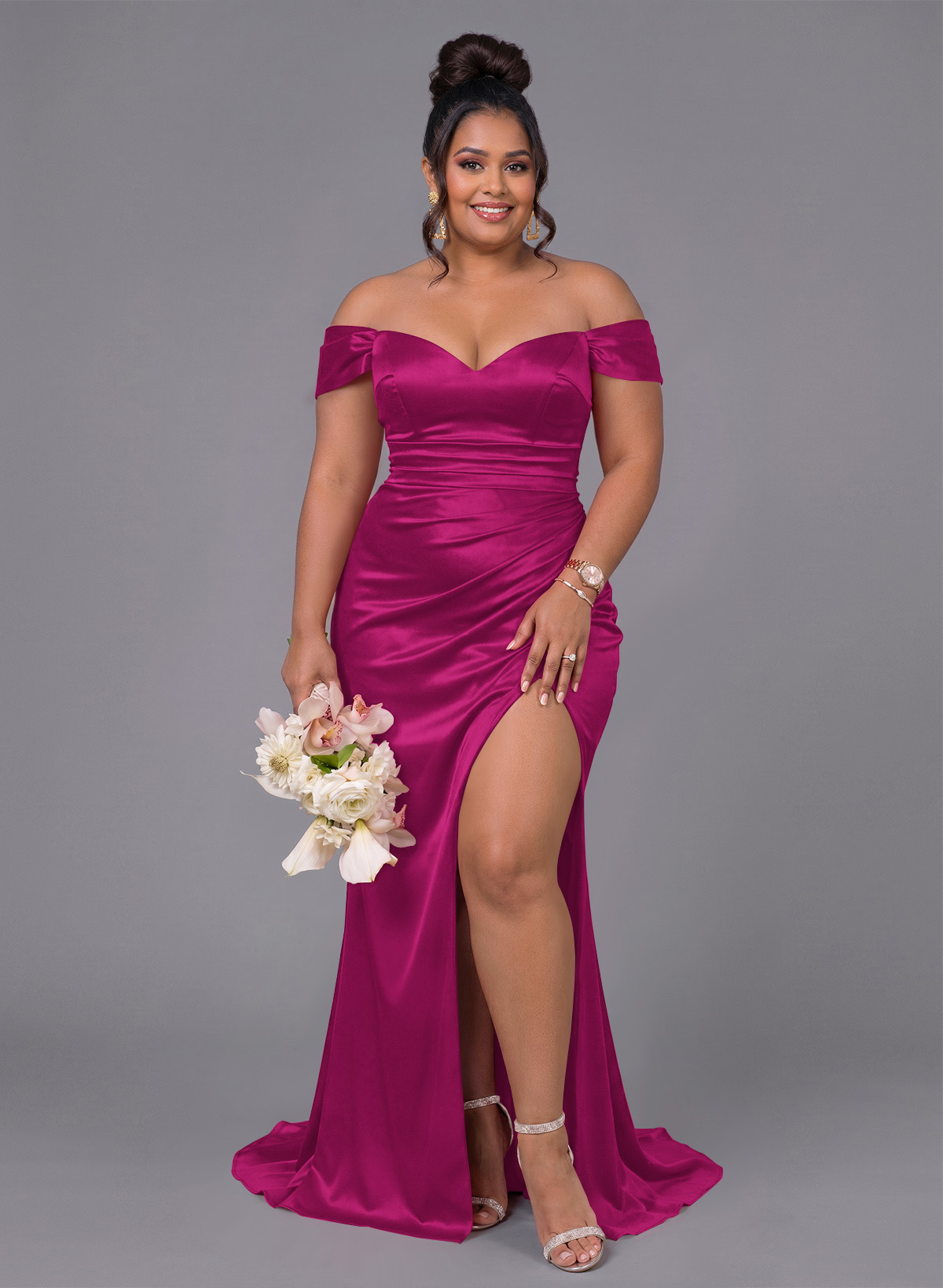 Trumpet/Mermaid Off-The-Shoulder Silk Like Satin Bridesmaid Dresses With Split Front, product image 202
