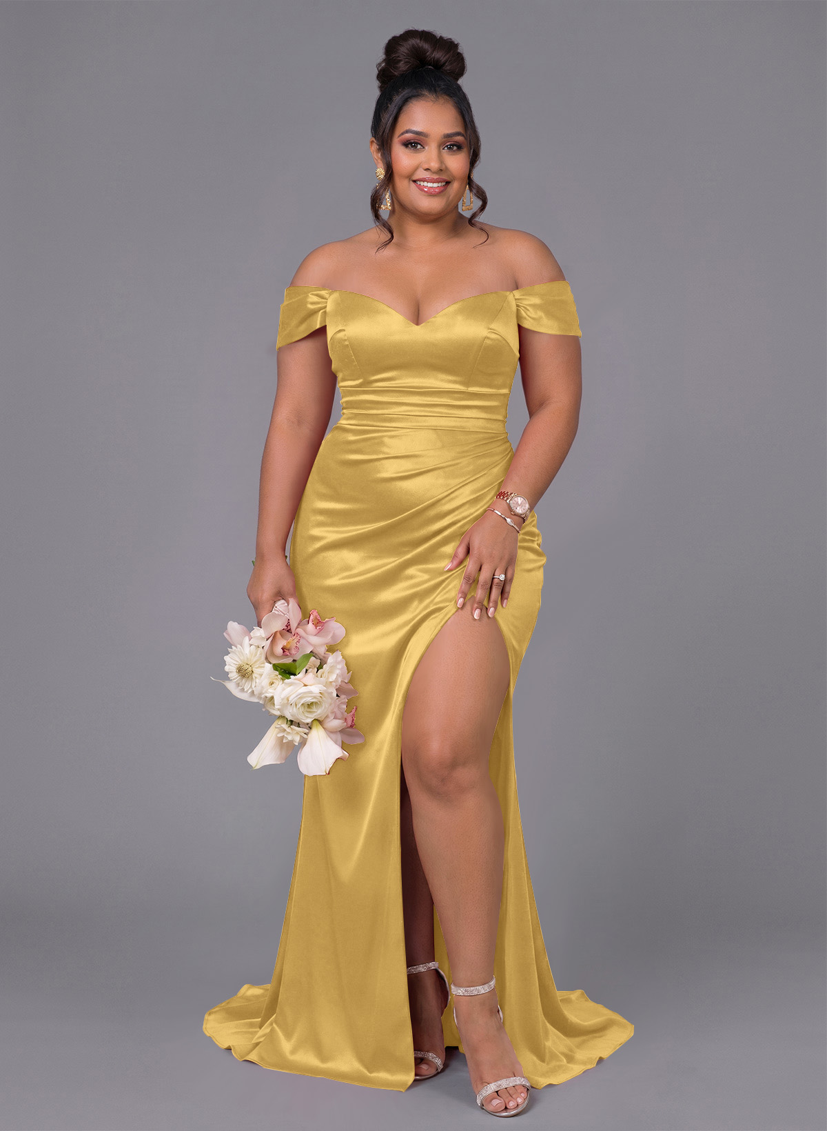 Trumpet/Mermaid Off-The-Shoulder Silk Like Satin Bridesmaid Dresses With Split Front, product image 224