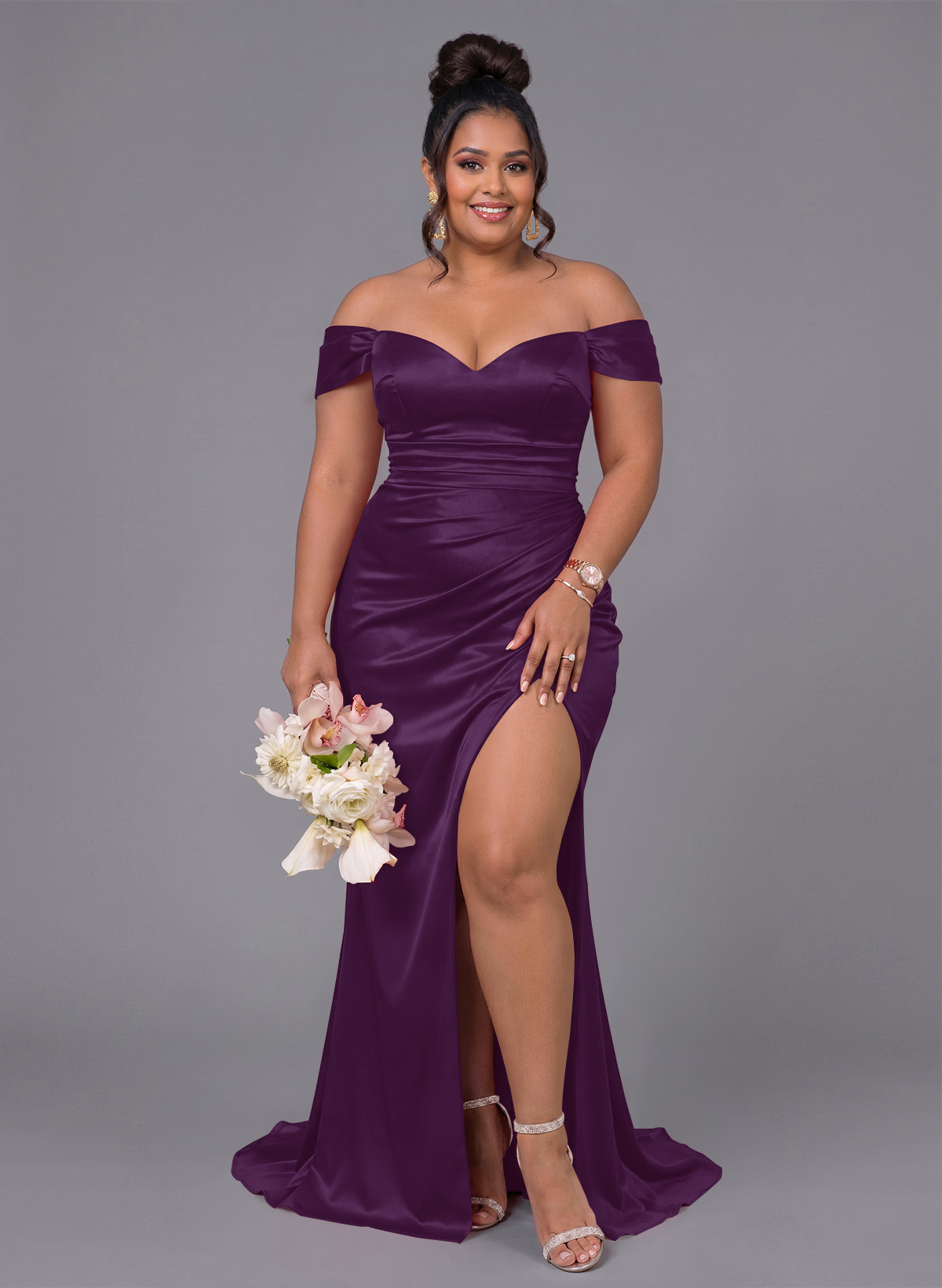 Trumpet/Mermaid Off-The-Shoulder Silk Like Satin Bridesmaid Dresses With Split Front, product image 198