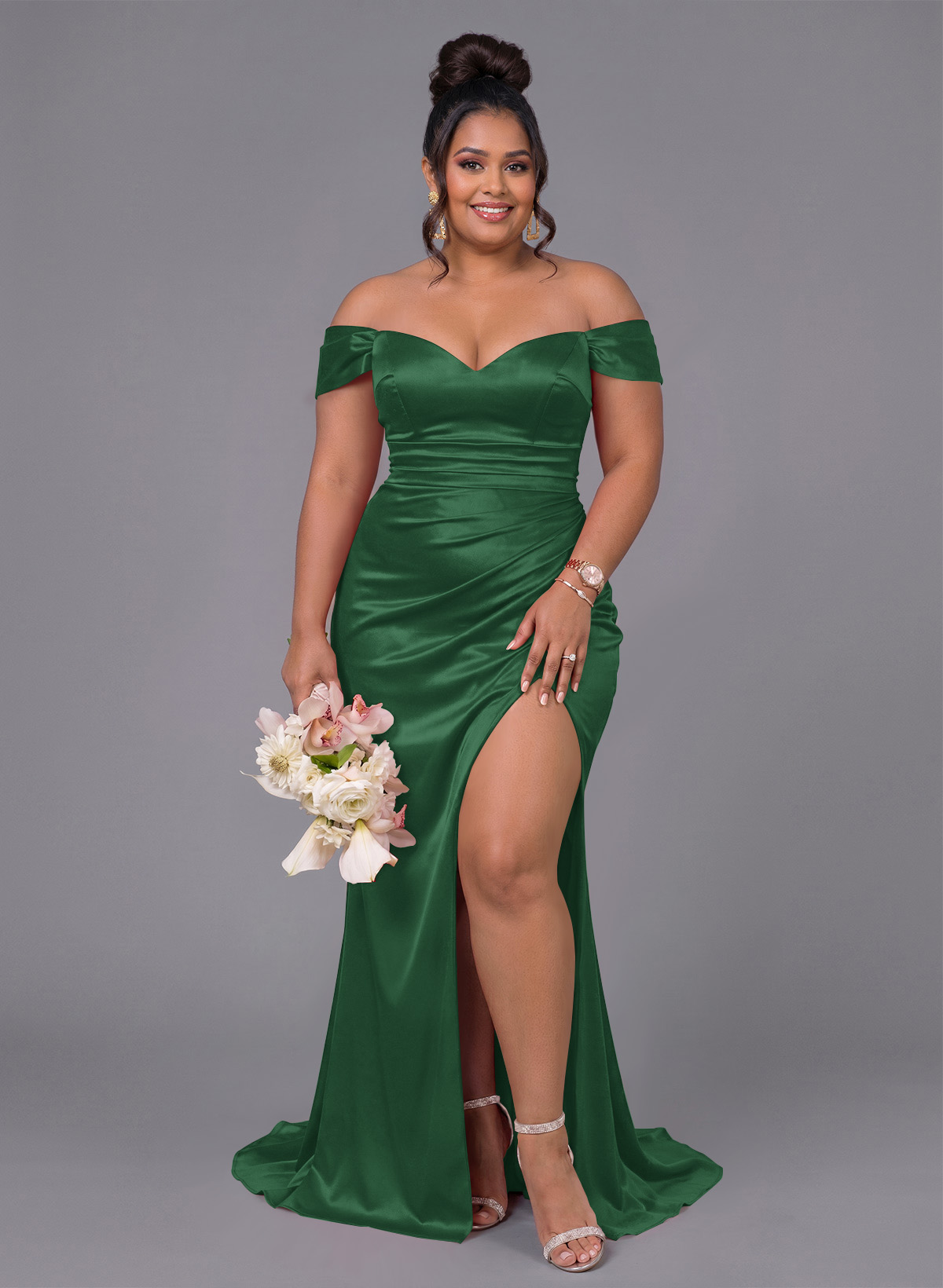 Trumpet/Mermaid Off-The-Shoulder Silk Like Satin Bridesmaid Dresses With Split Front, product image 208