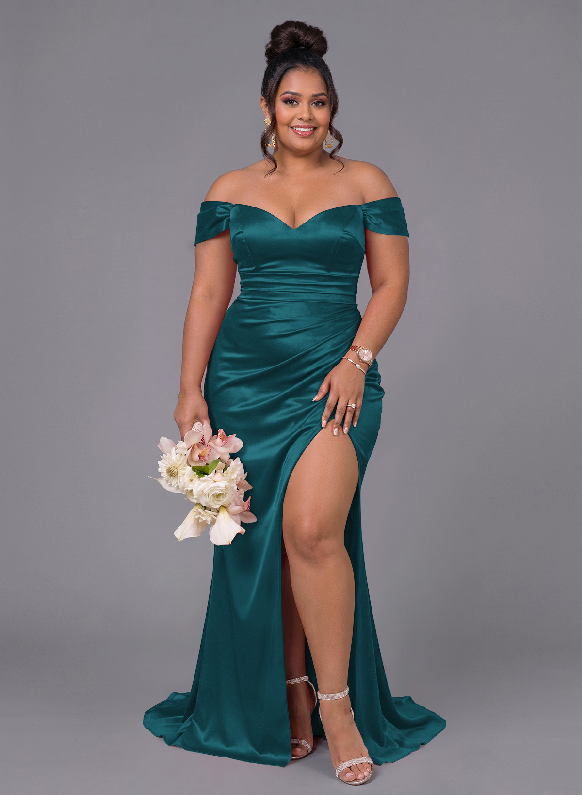 Trumpet/Mermaid Off-The-Shoulder Silk Like Satin Bridesmaid Dresses With Split Front, product image 160