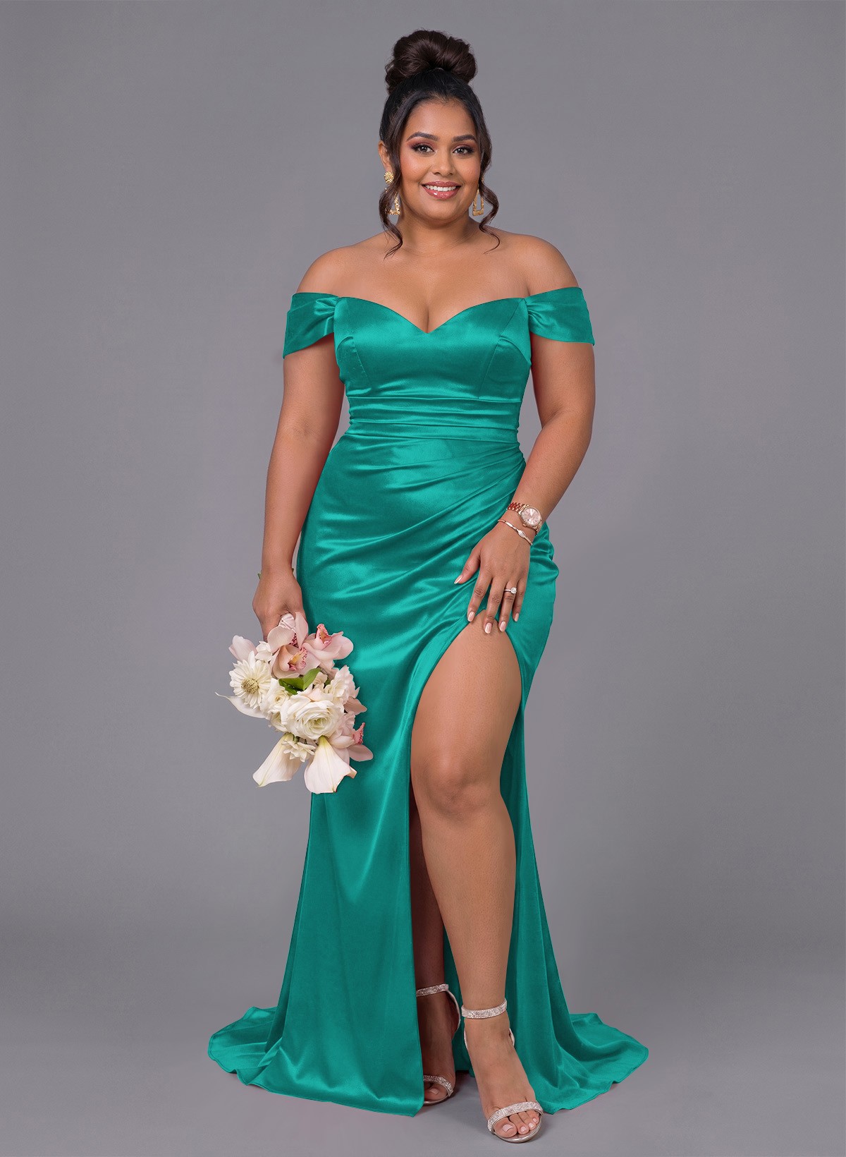 Trumpet/Mermaid Off-The-Shoulder Silk Like Satin Bridesmaid Dresses With Split Front, product image 212